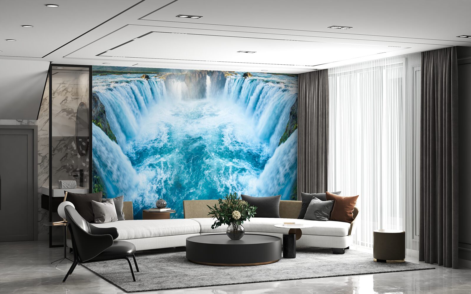 Фотошпалери низка водоспадів, що каскадом спадають у річку