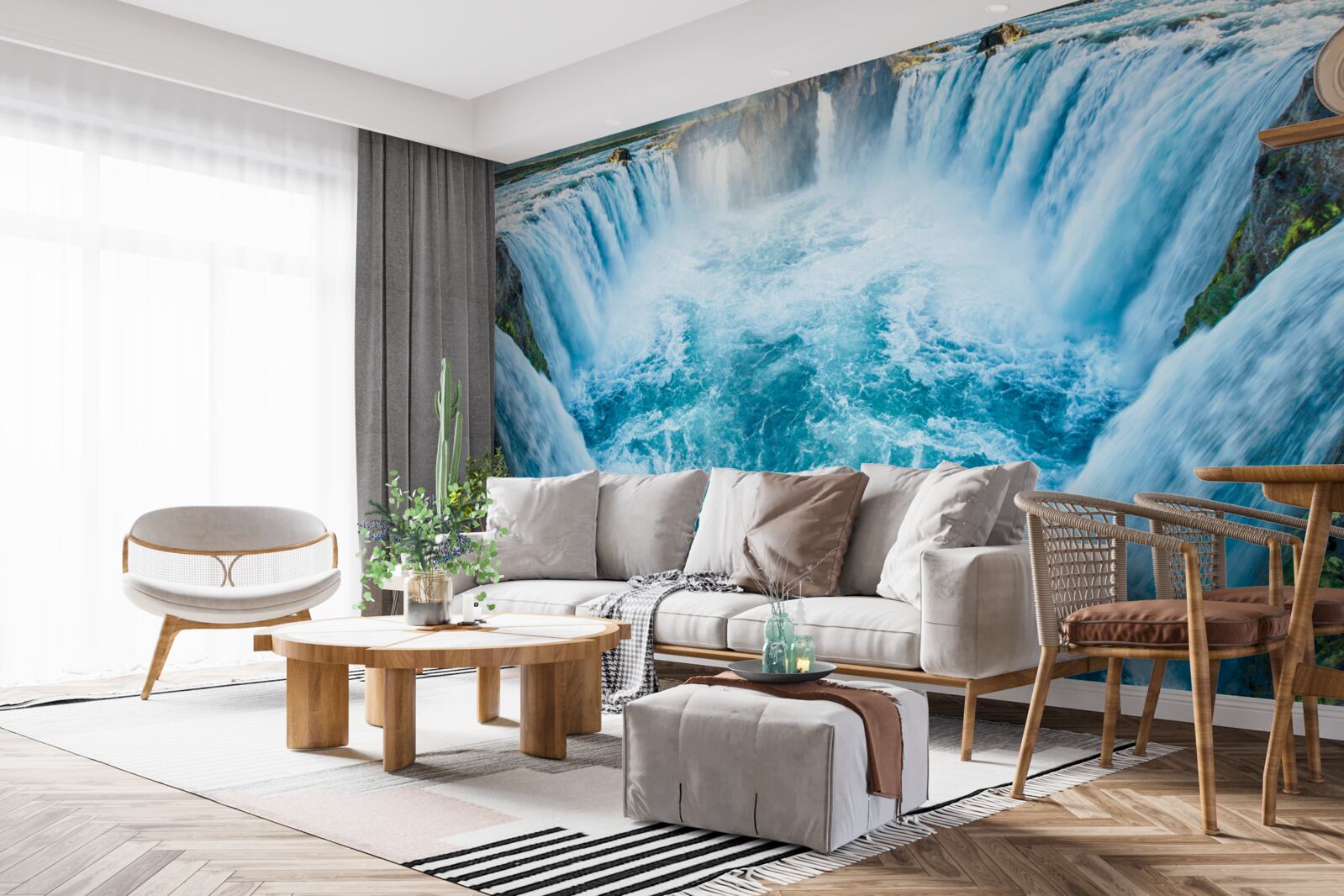 Фотошпалери низка водоспадів, що каскадом спадають у річку