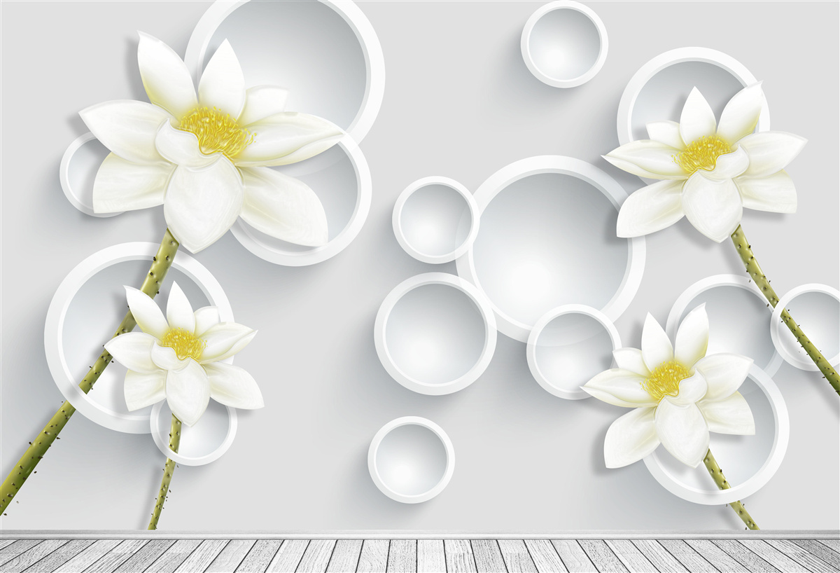 Фотошпалери квітки білі з жовтими серединками