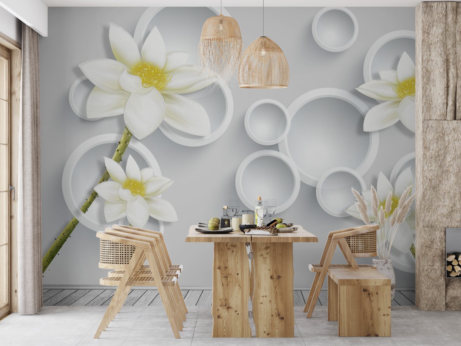 Фотошпалери квітки білі з жовтими серединками