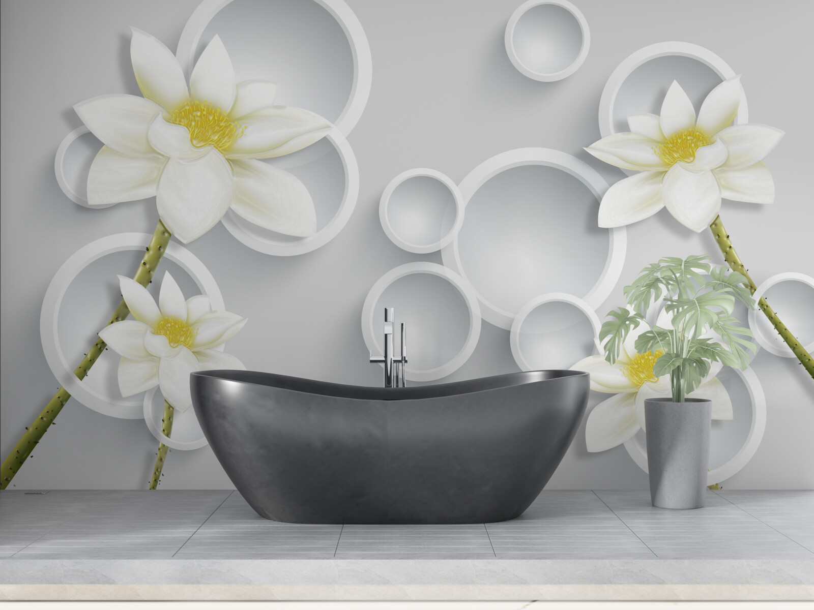 Фотошпалери квітки білі з жовтими серединками