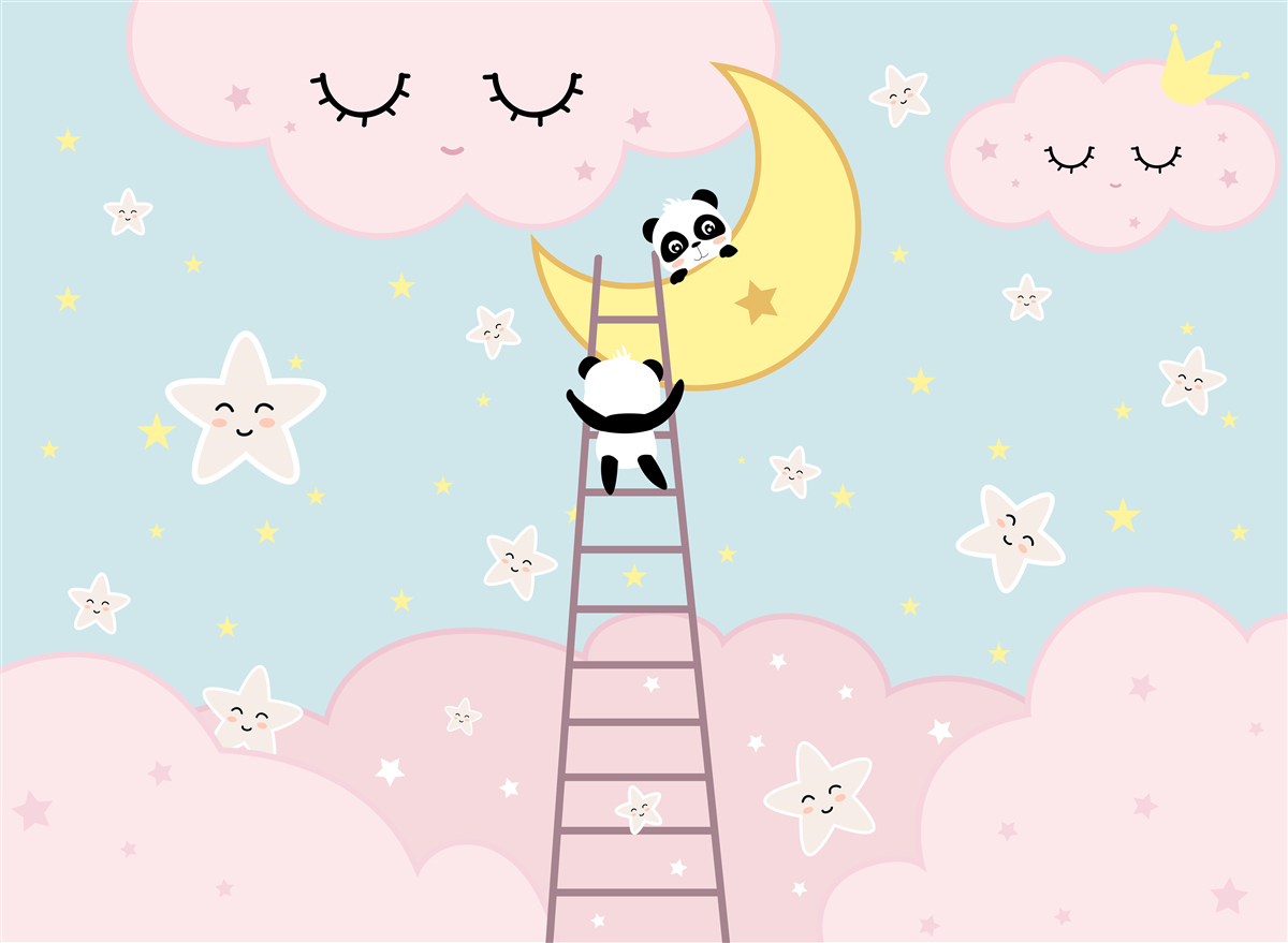 Фотошпалери панди піднімаються по драбині на Місяць