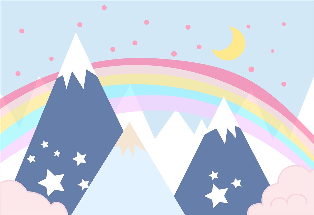 Фотошпалери гори в блакитному відтінку з веселкою на задньому плані