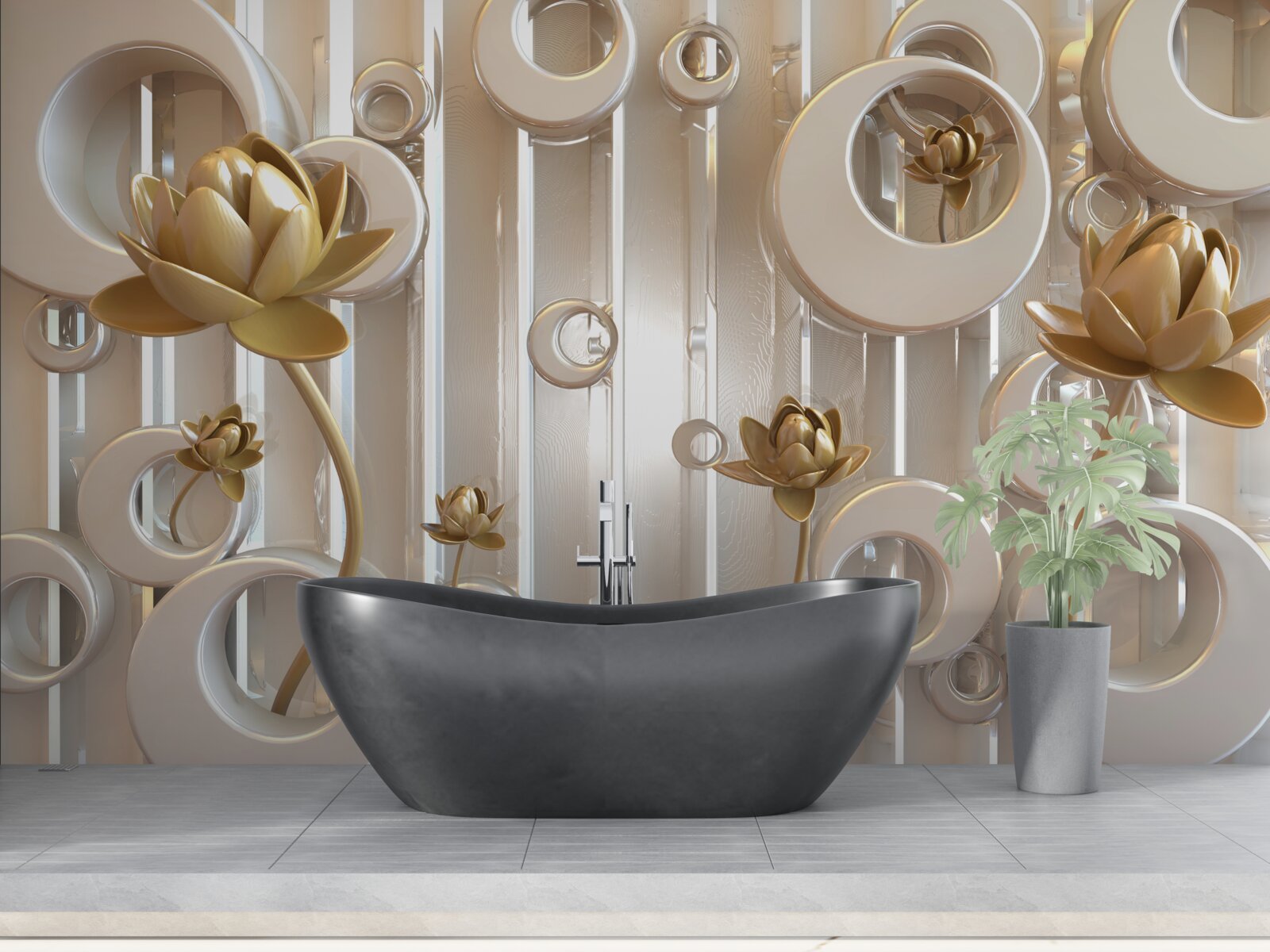 Фотошпалери золоті квіти та місячні кулі