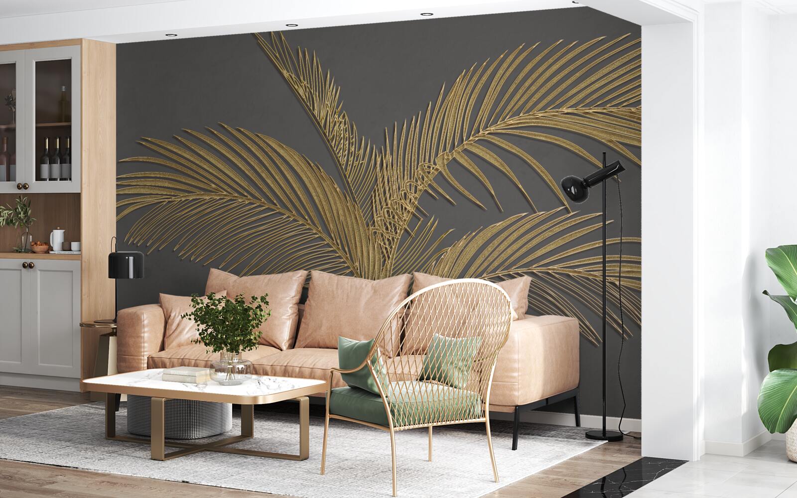 Фотошпалери коричневе пір'яне листя на сірому тлі