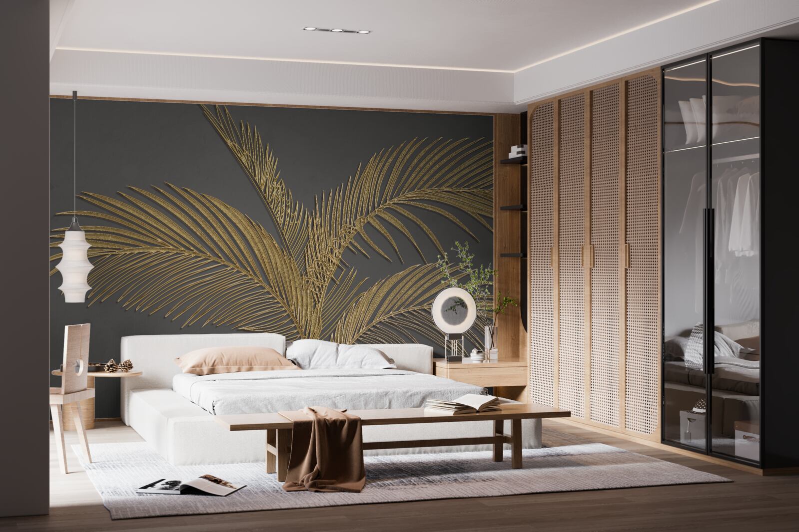 Фотошпалери коричневе пір'яне листя на сірому тлі