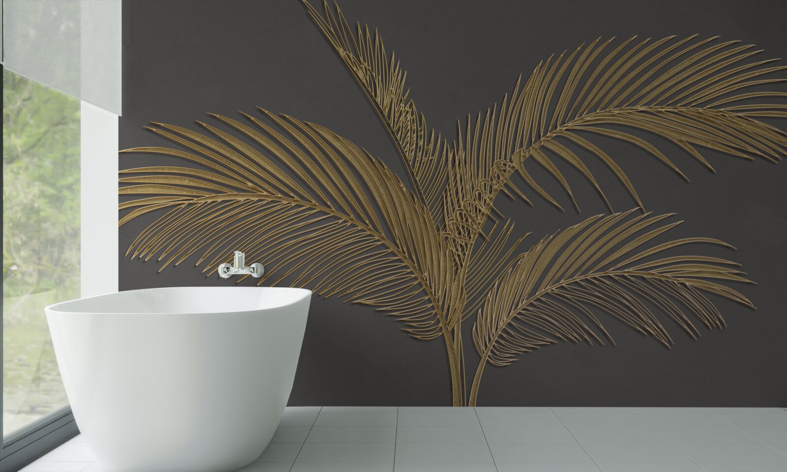 Фотошпалери коричневе пір'яне листя на сірому тлі