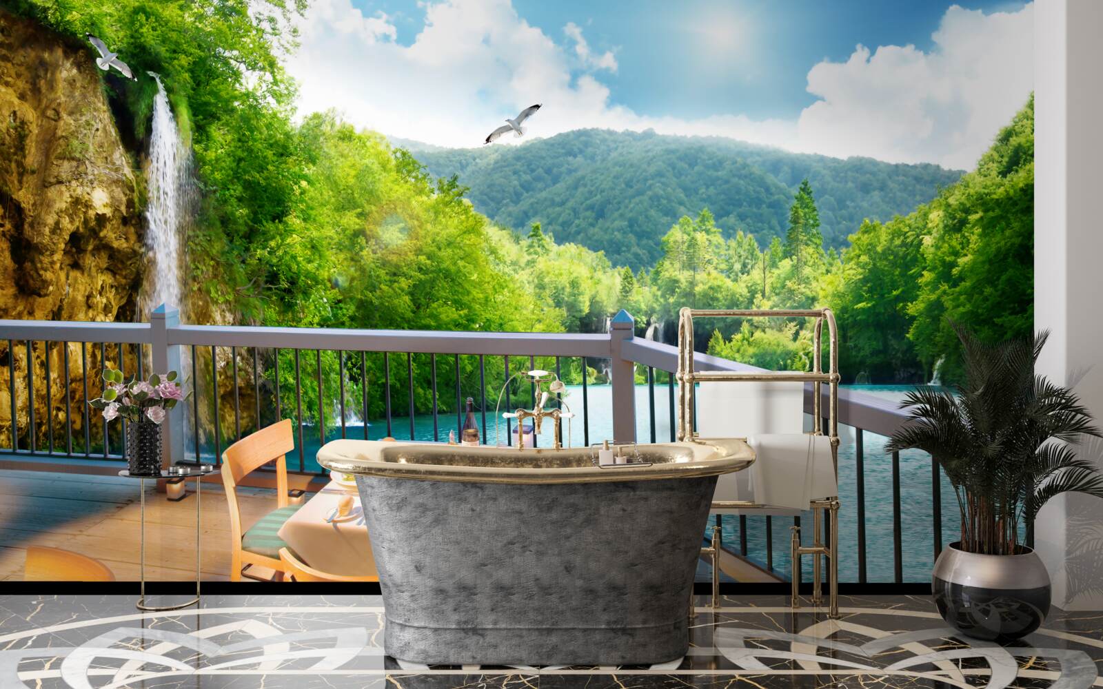 Фотошпалери Сніданок з приголомшливим краєвидом