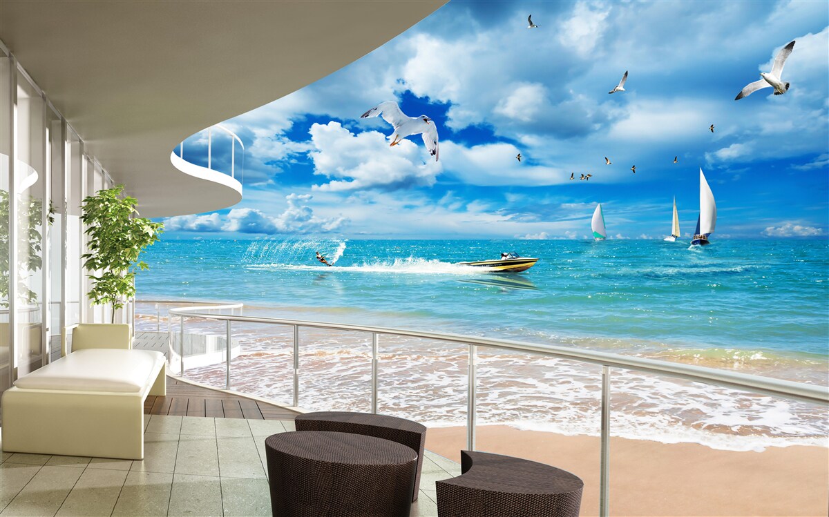 Фотошпалери вид на море та сучасна альтанка