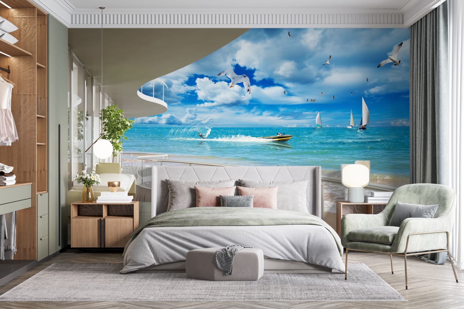 Фотошпалери вид на море та сучасна альтанка