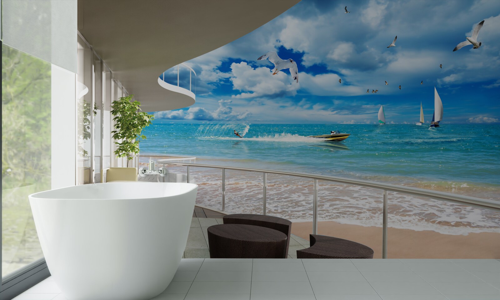 Фотошпалери вид на море та сучасна альтанка