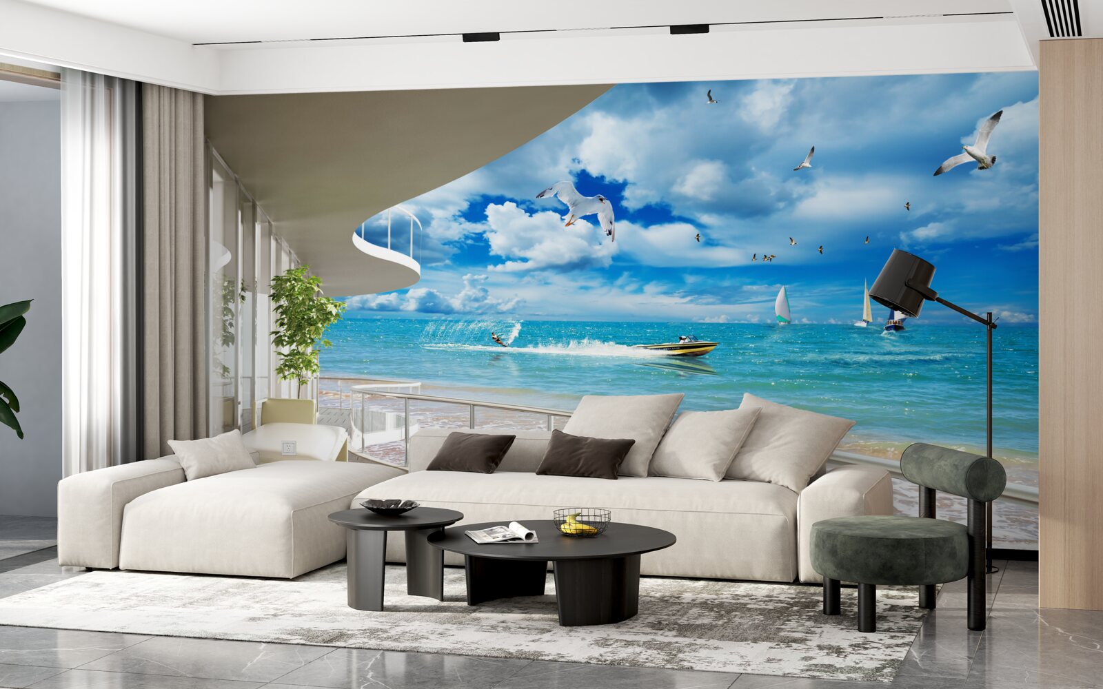 Фотошпалери вид на море та сучасна альтанка