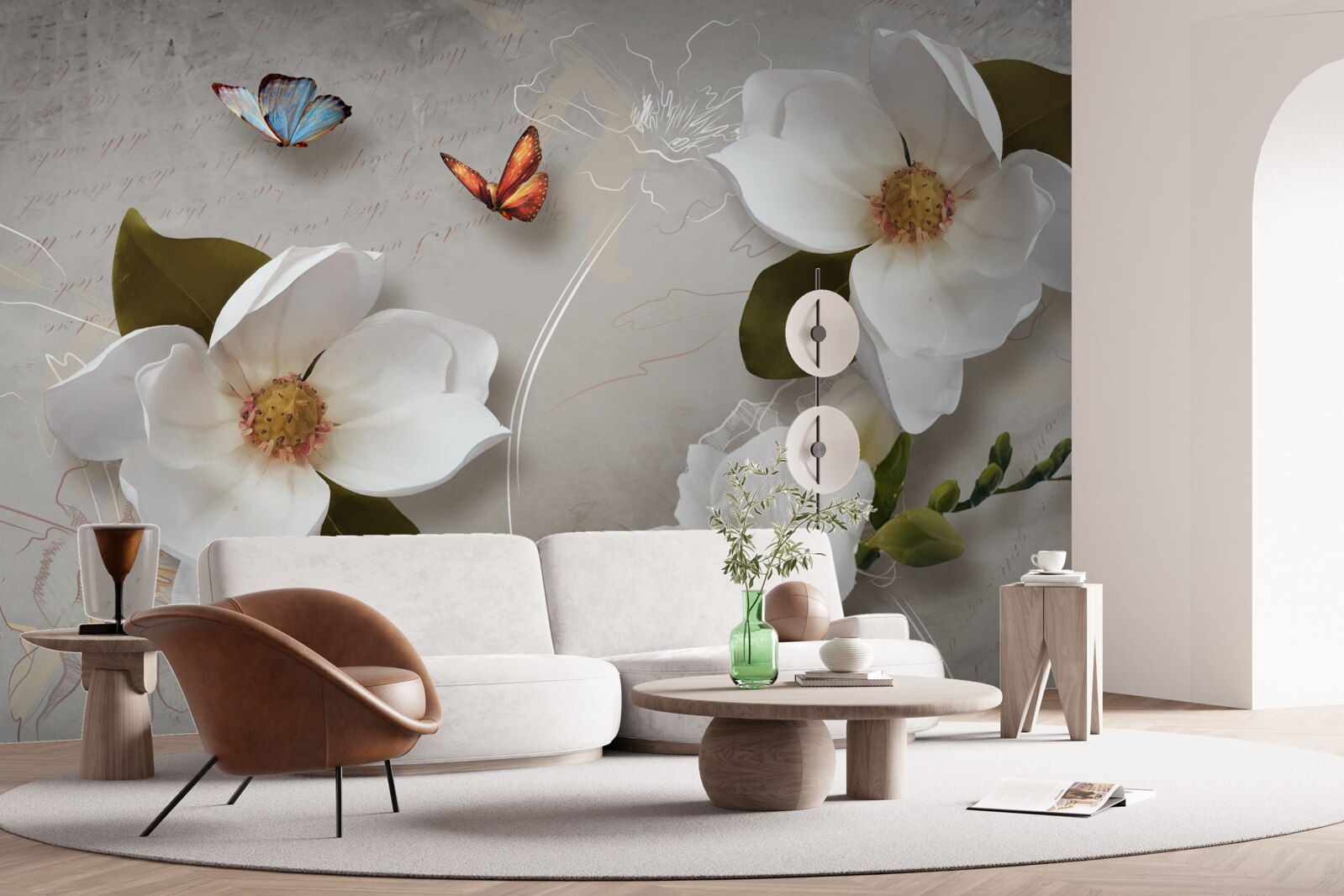 Фотошпалери два метелики пролітають над білосніжними квітами