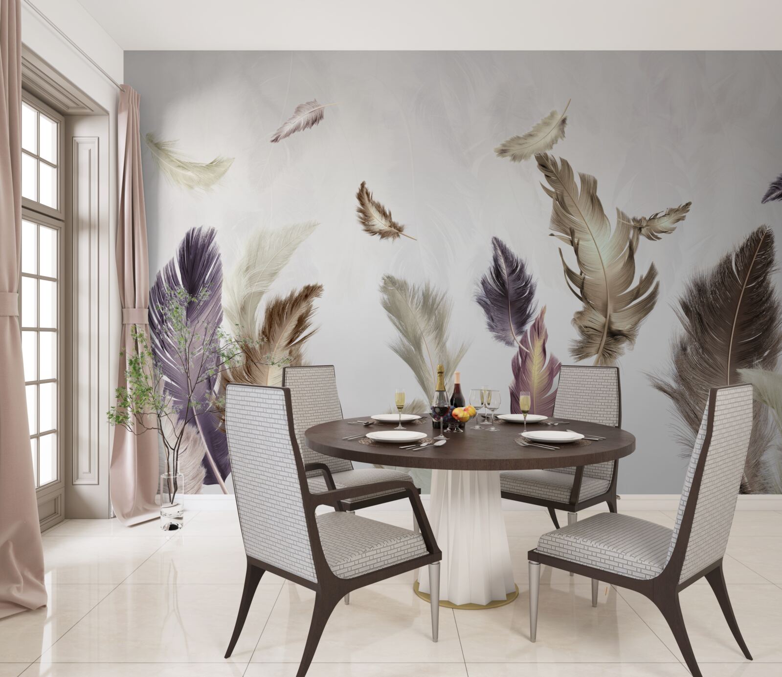 Фотошпалери кремові тони пір'я