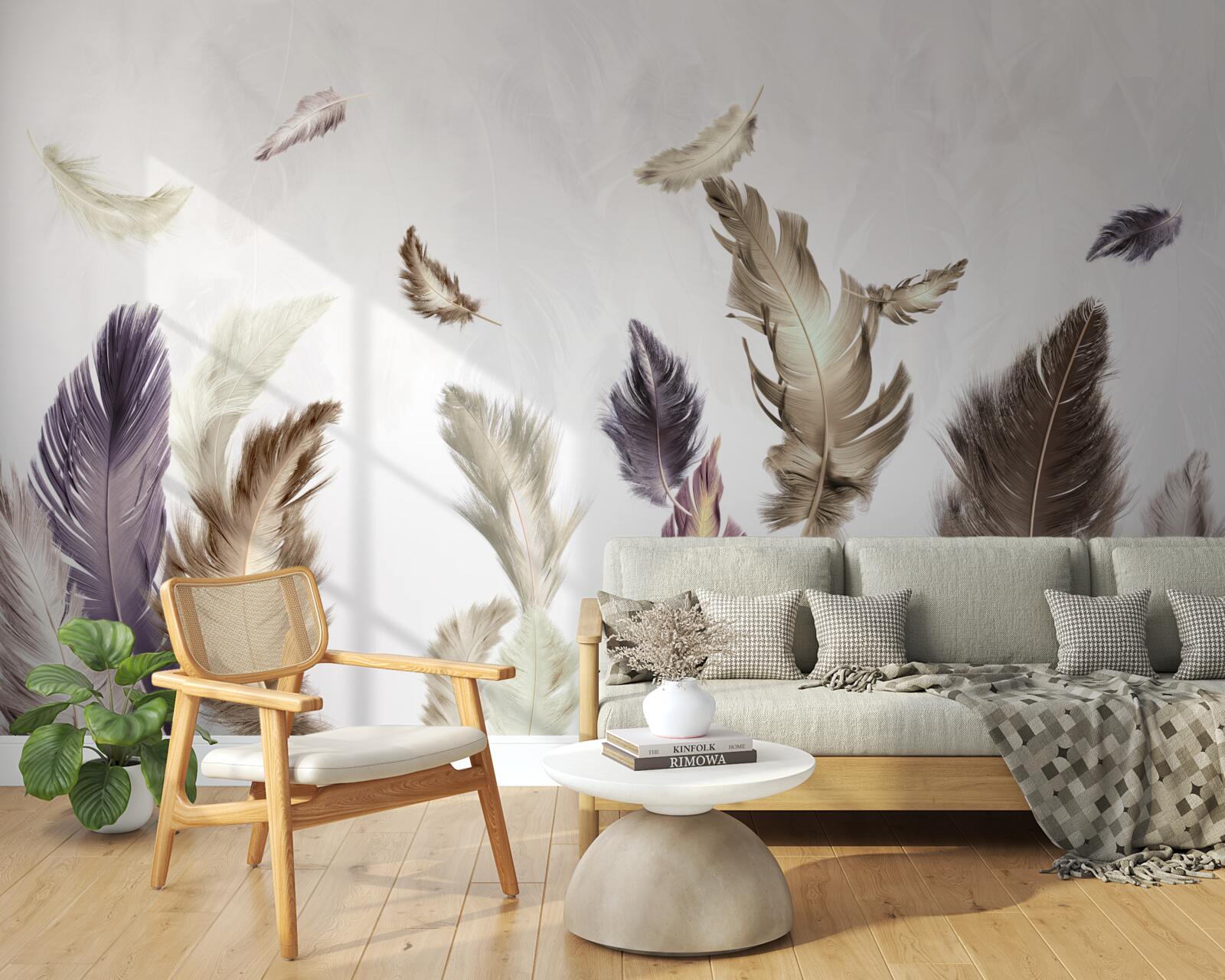 Фотошпалери кремові тони пір'я