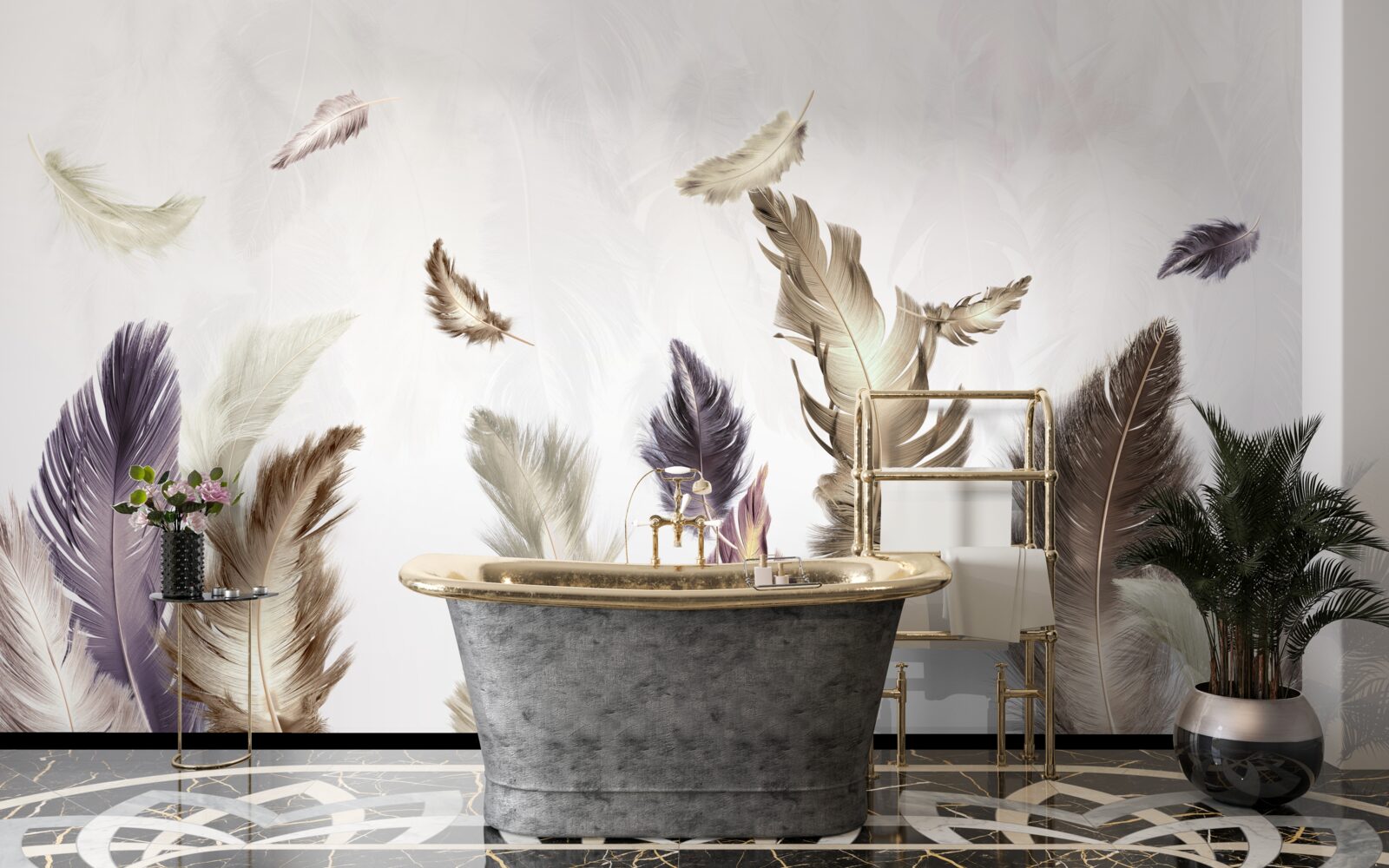 Фотошпалери кремові тони пір'я