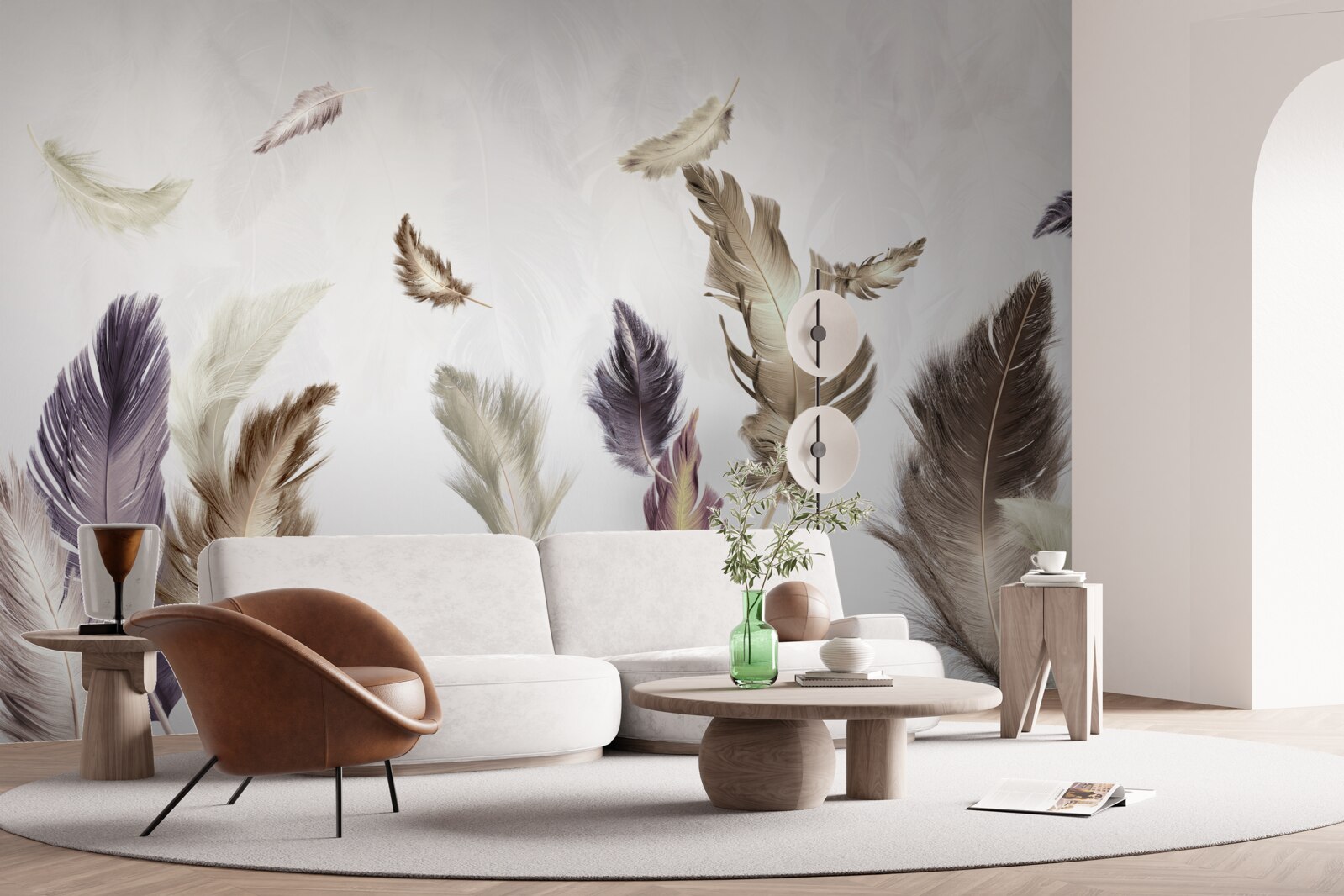 Фотошпалери кремові тони пір'я