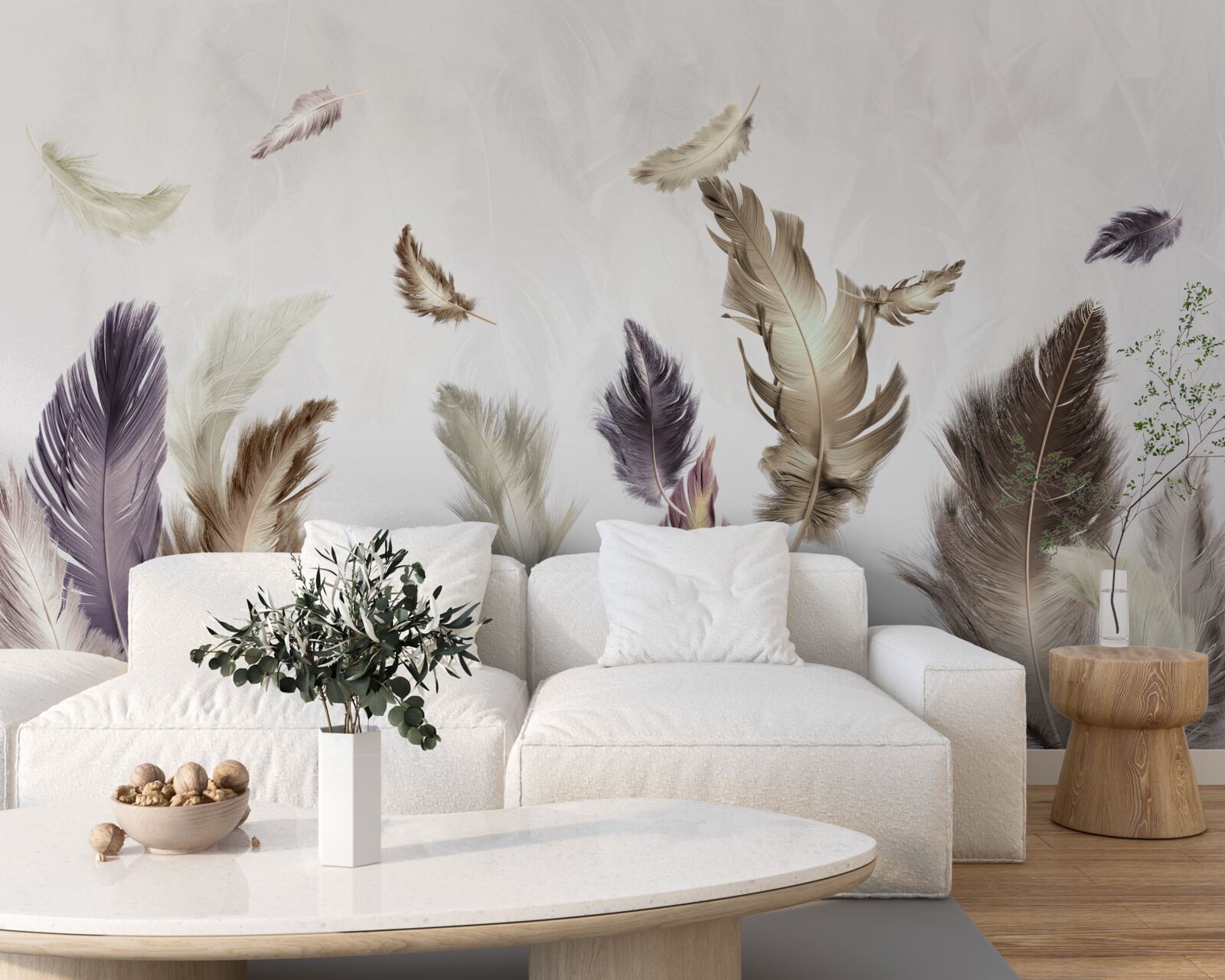 Фотошпалери кремові тони пір'я