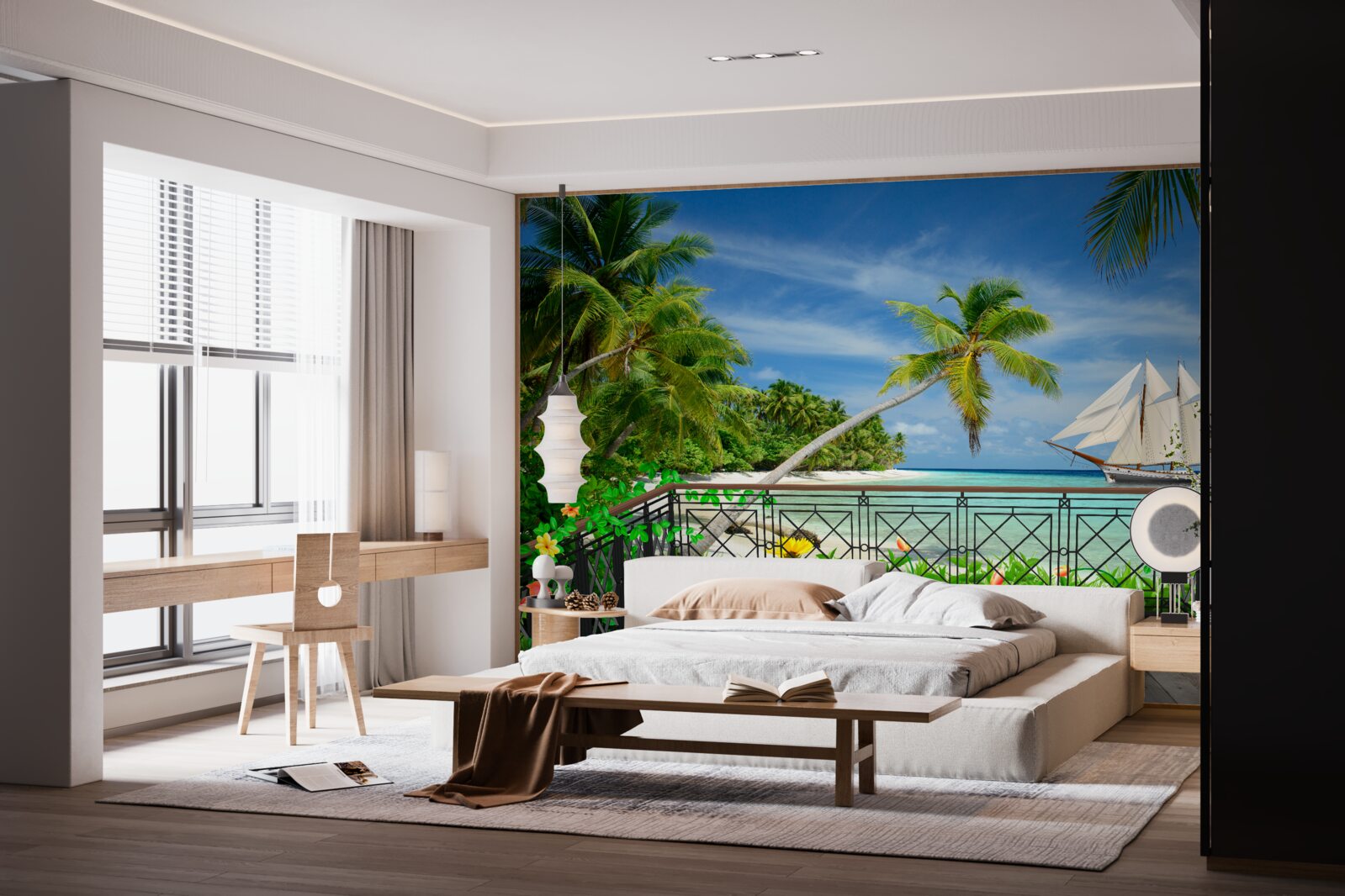 Фотошпалери берег моря з балконом