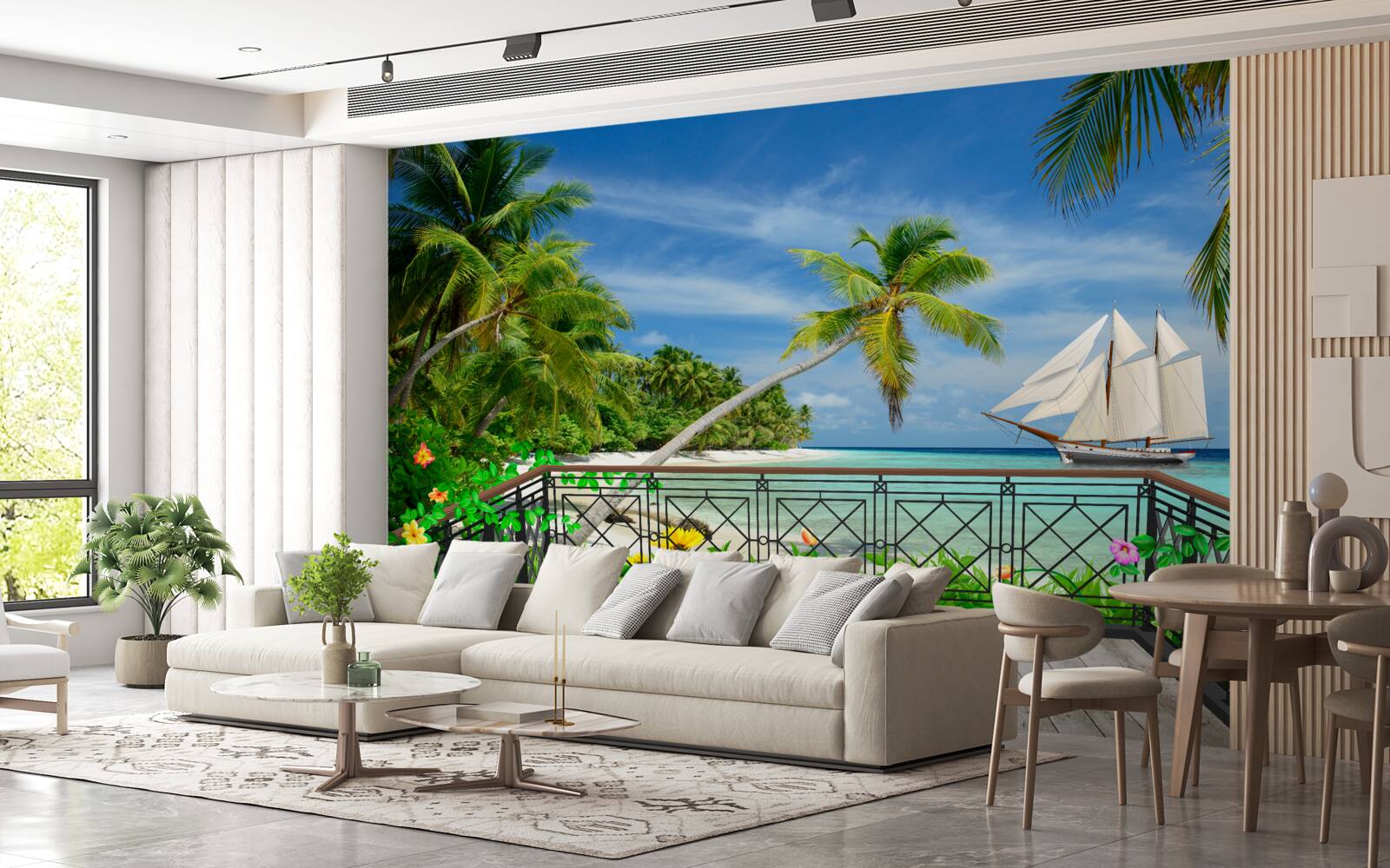 Фотошпалери берег моря з балконом