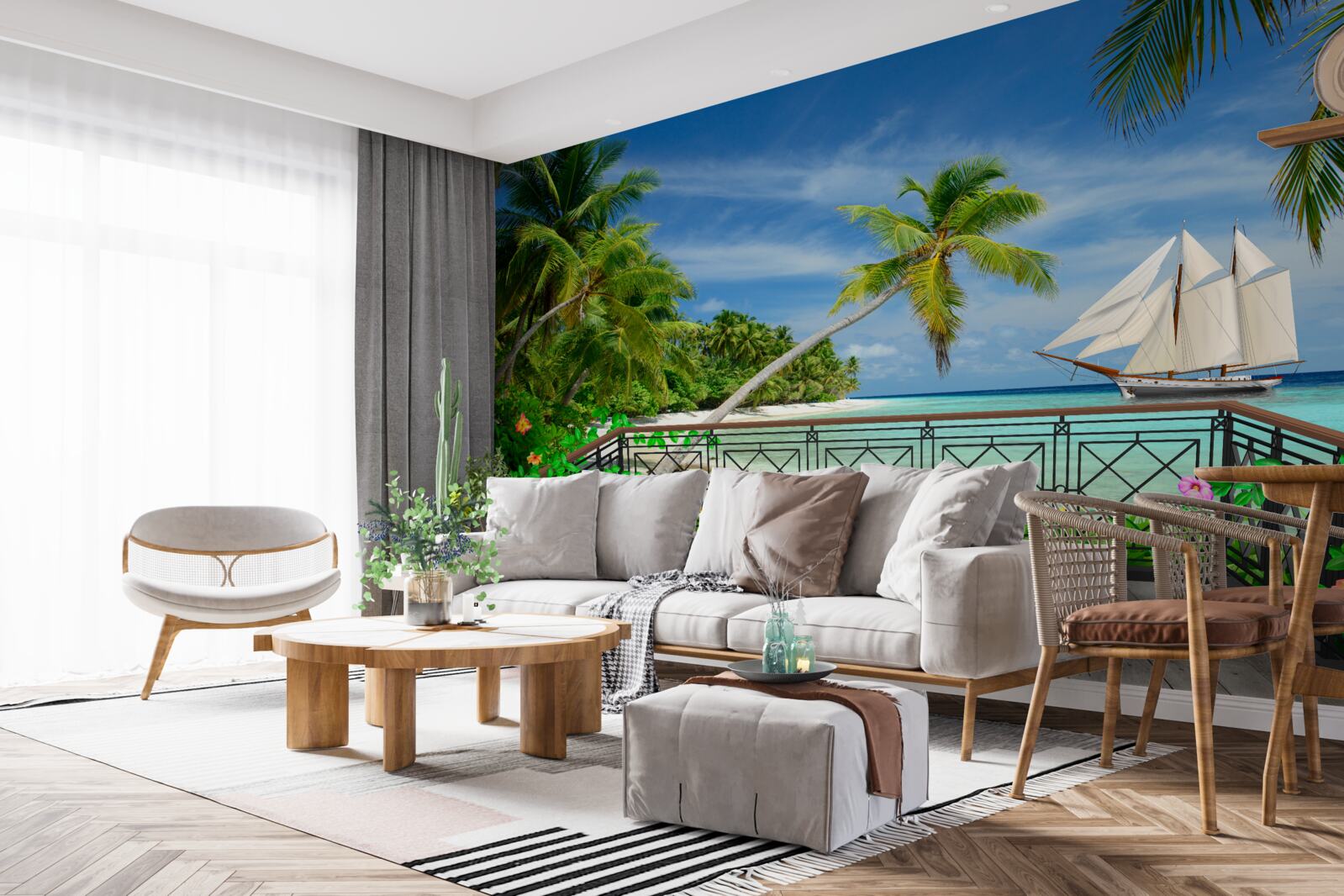 Фотошпалери берег моря з балконом