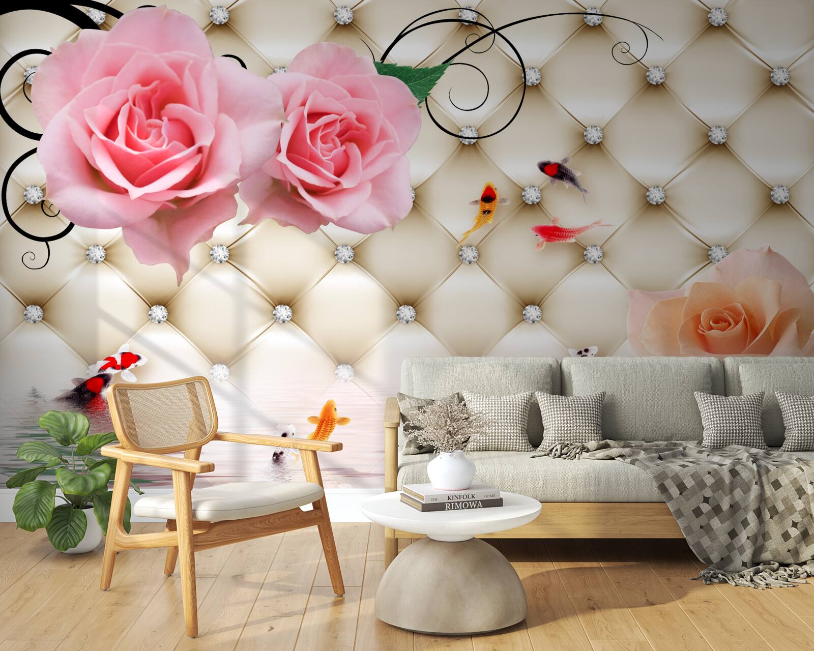 Фотошпалери метелики та троянди над життєво важливими елементами