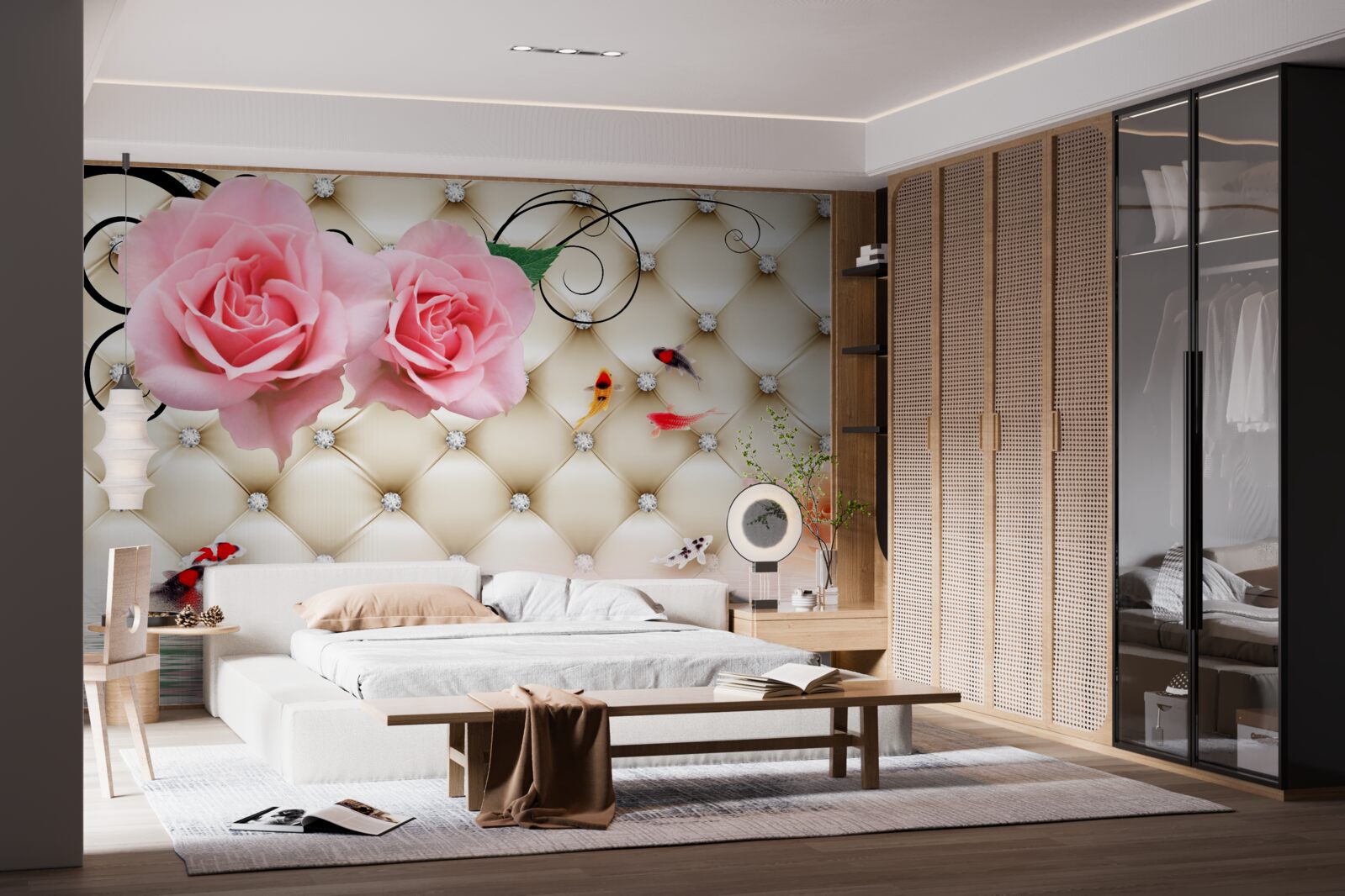 Фотошпалери метелики та троянди над життєво важливими елементами