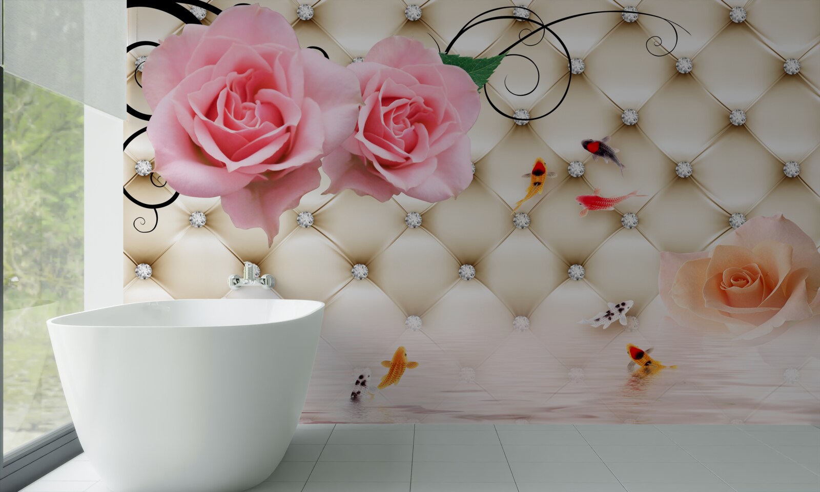 Фотошпалери метелики та троянди над життєво важливими елементами