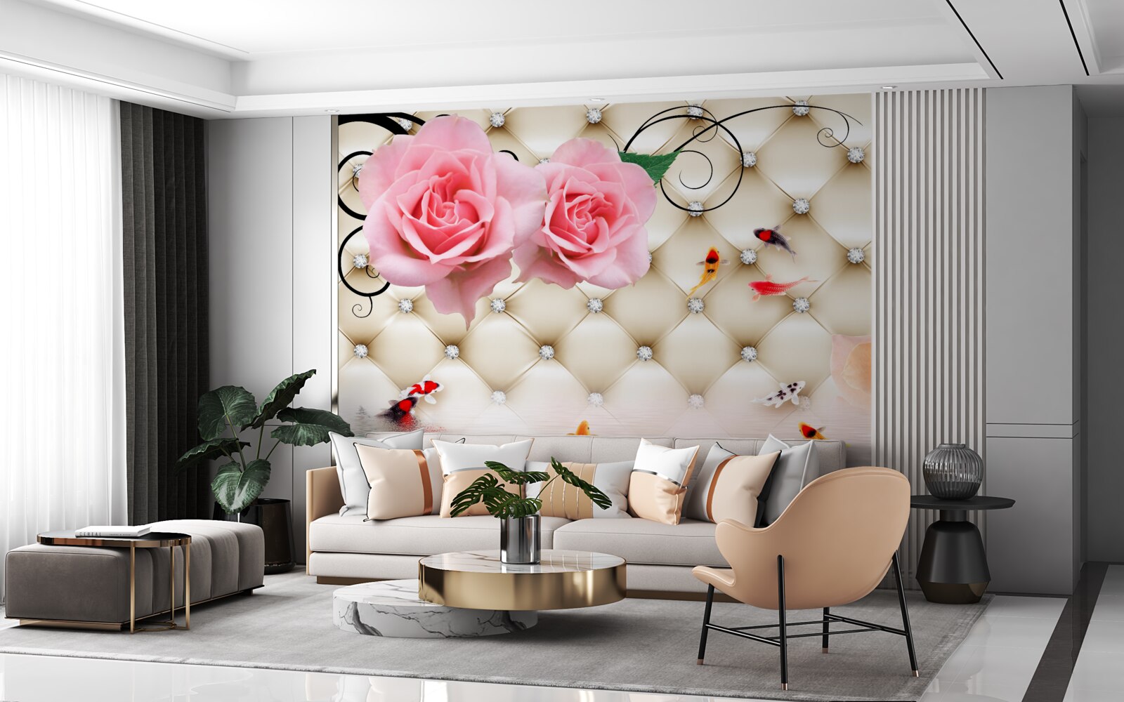 Фотошпалери метелики та троянди над життєво важливими елементами