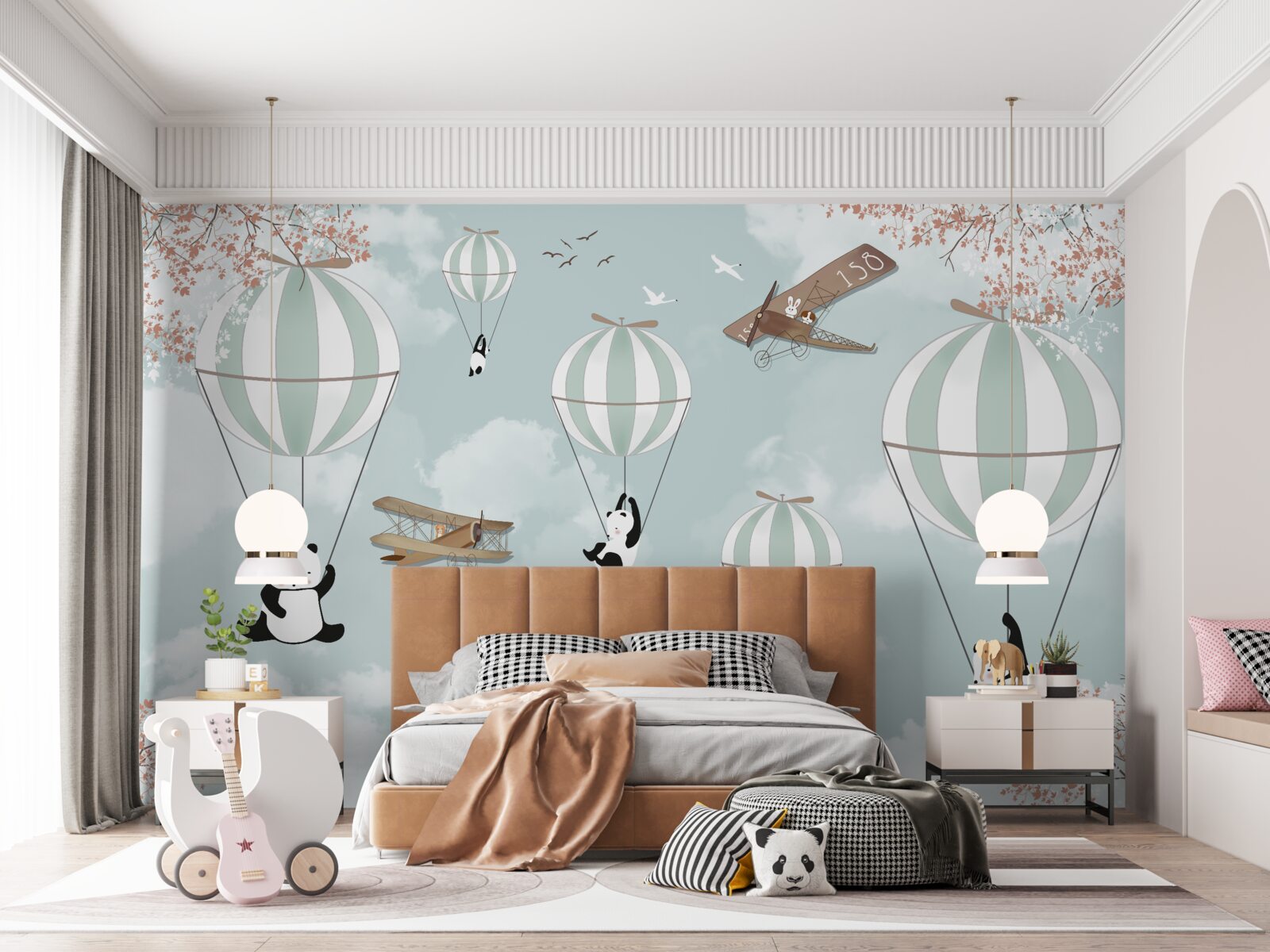 Фотошпалери повітряні кульки з пандами