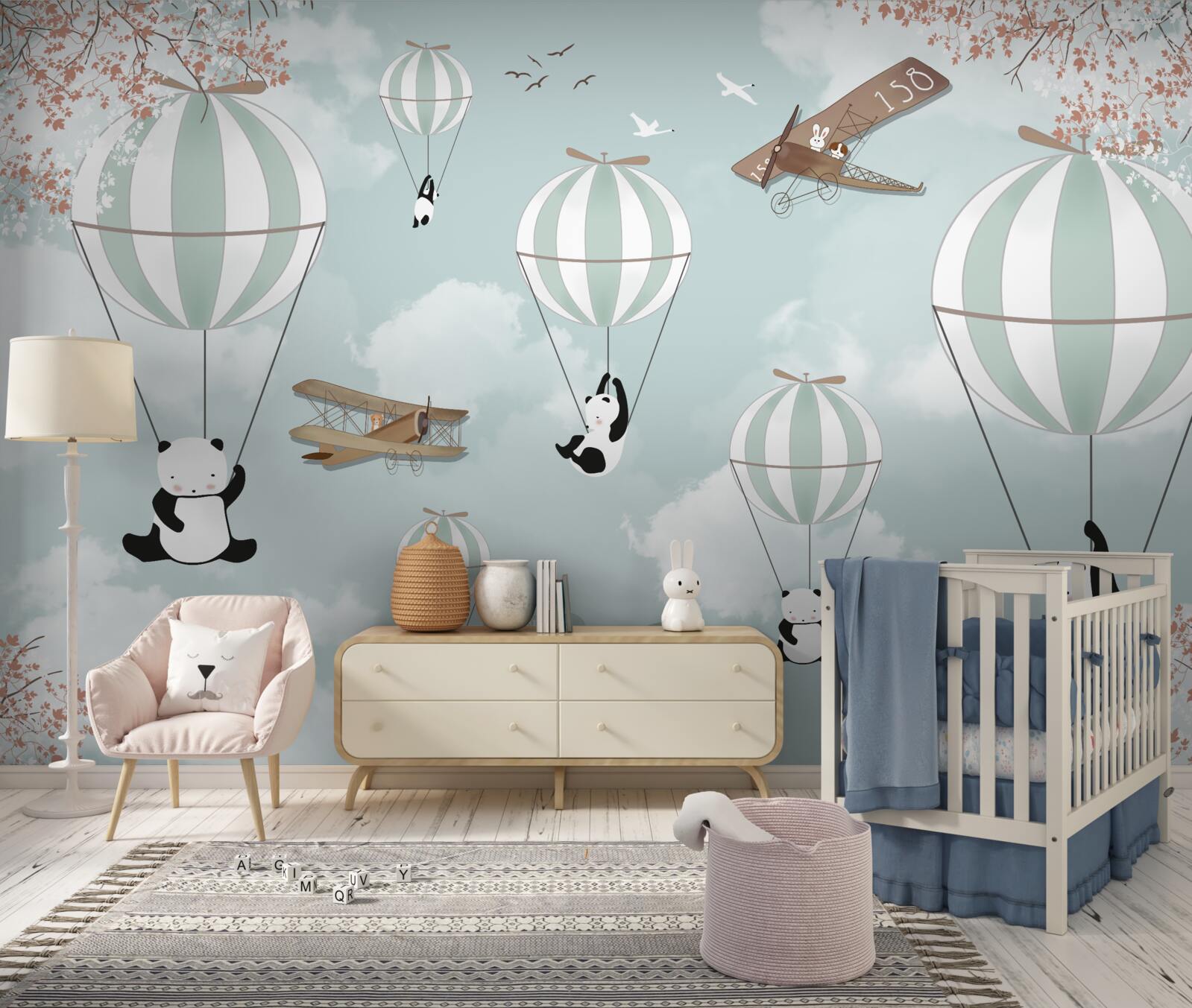 Фотошпалери повітряні кульки з пандами