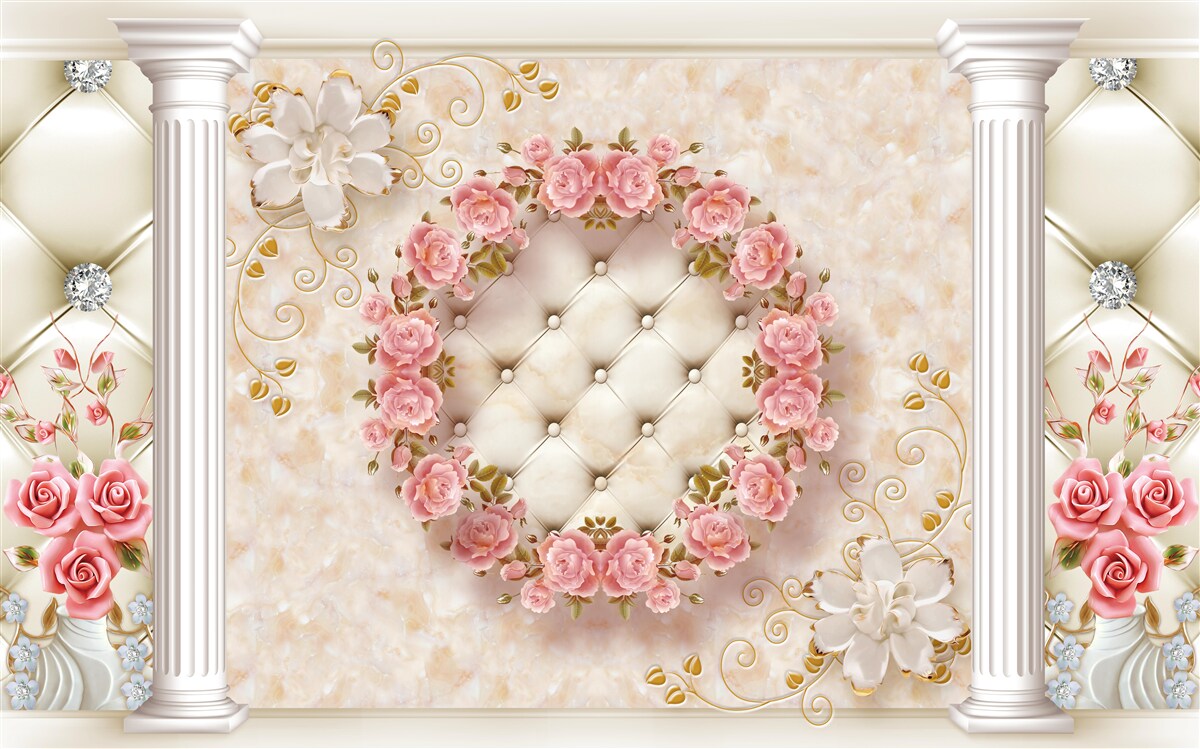 Фотошпалери на стіні висить вінок з рожевих троянд