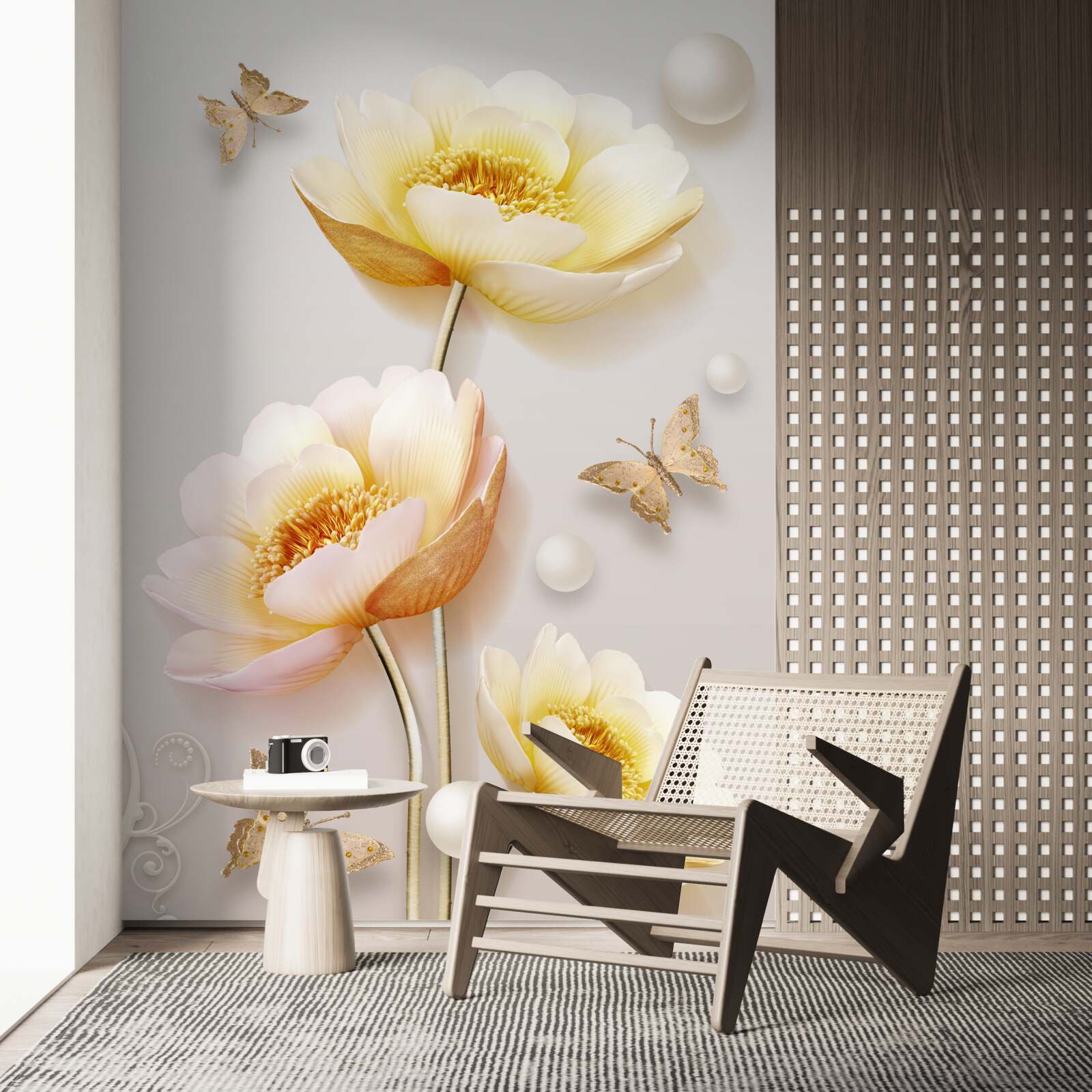 Фотошпалери метелики, перлини та бутони