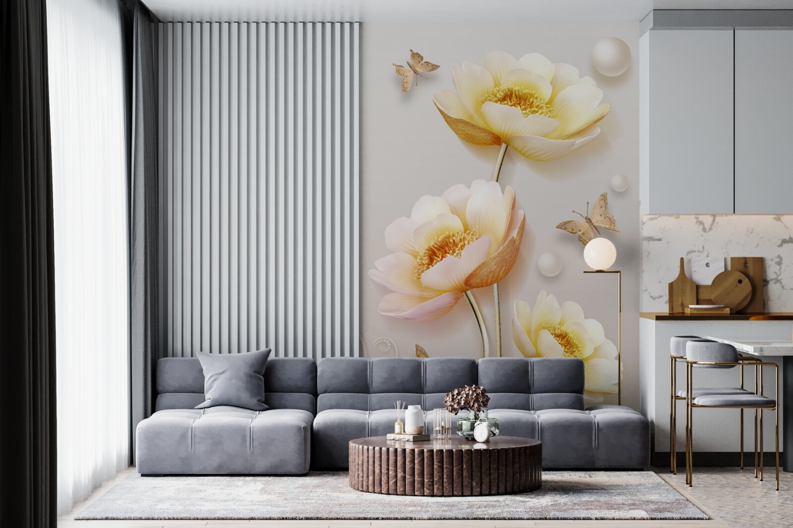 Фотошпалери метелики, перлини та бутони