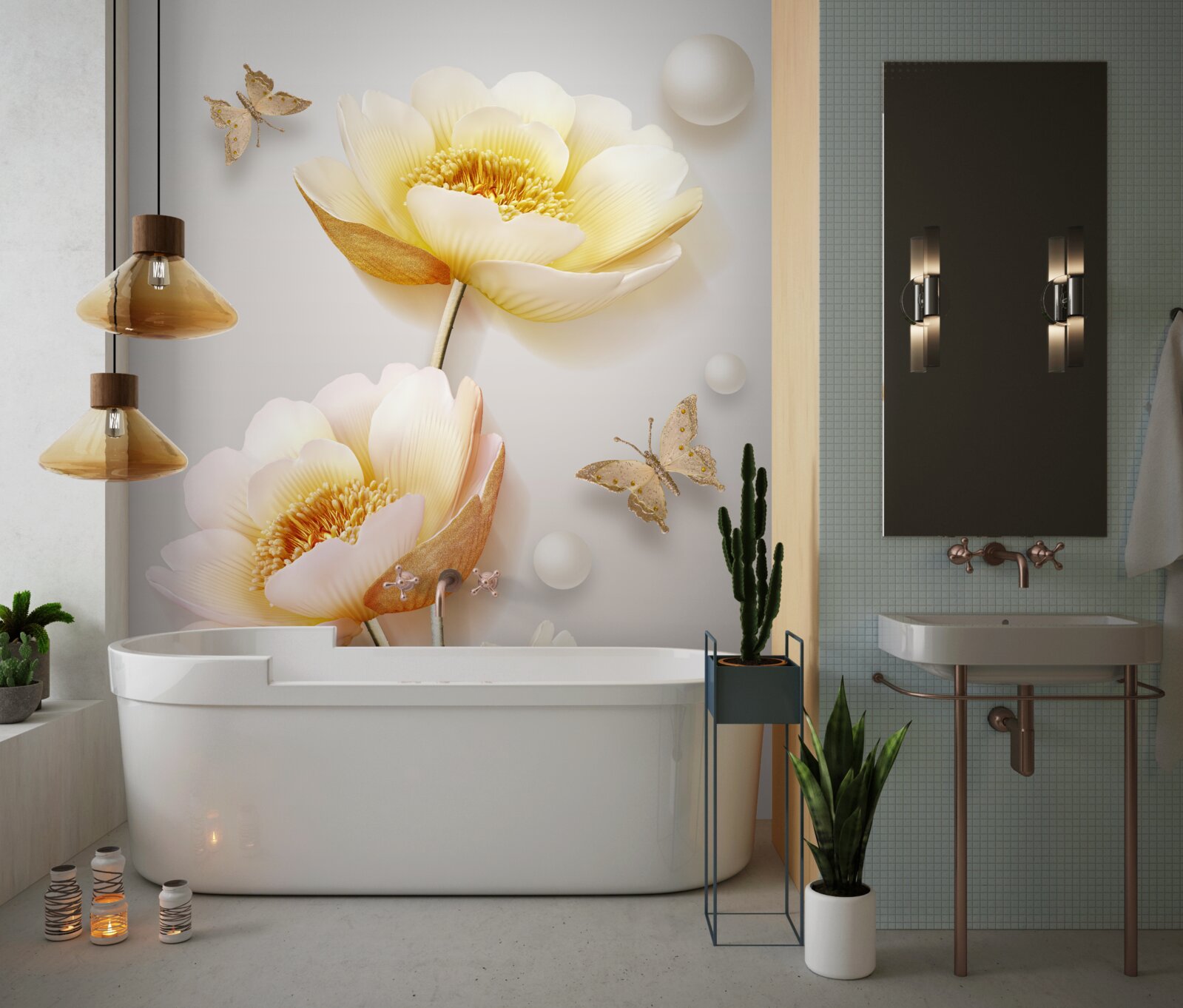 Фотошпалери метелики, перлини та бутони