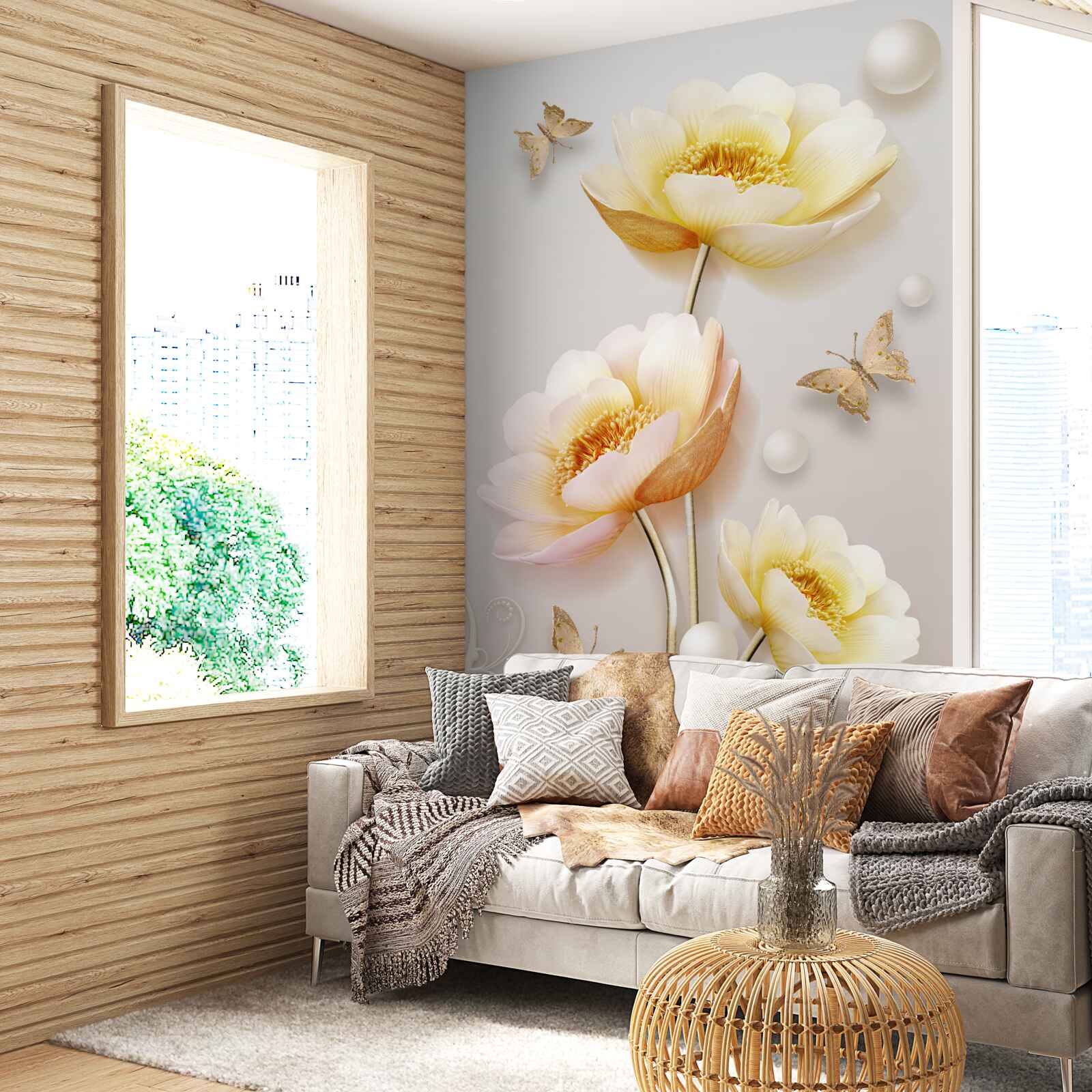 Фотошпалери метелики, перлини та бутони