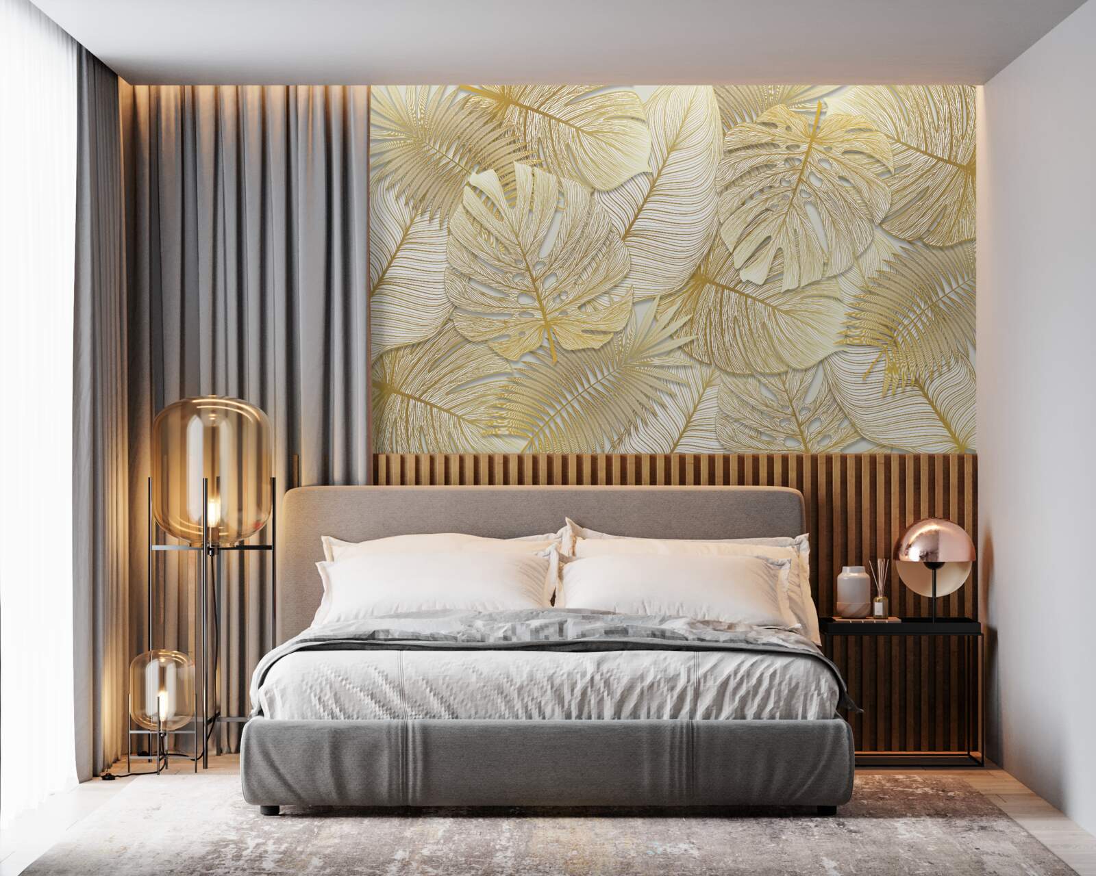 Фотошпалери листя тропічної монстери має золотисто-коричневе забарвлення