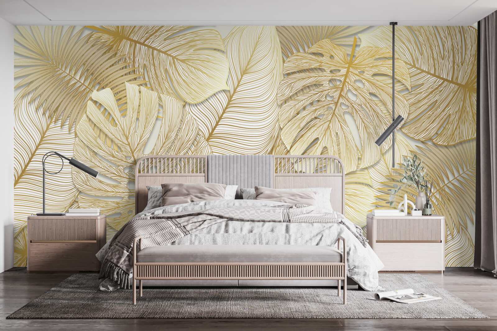 Фотошпалери листя тропічної монстери має золотисто-коричневе забарвлення