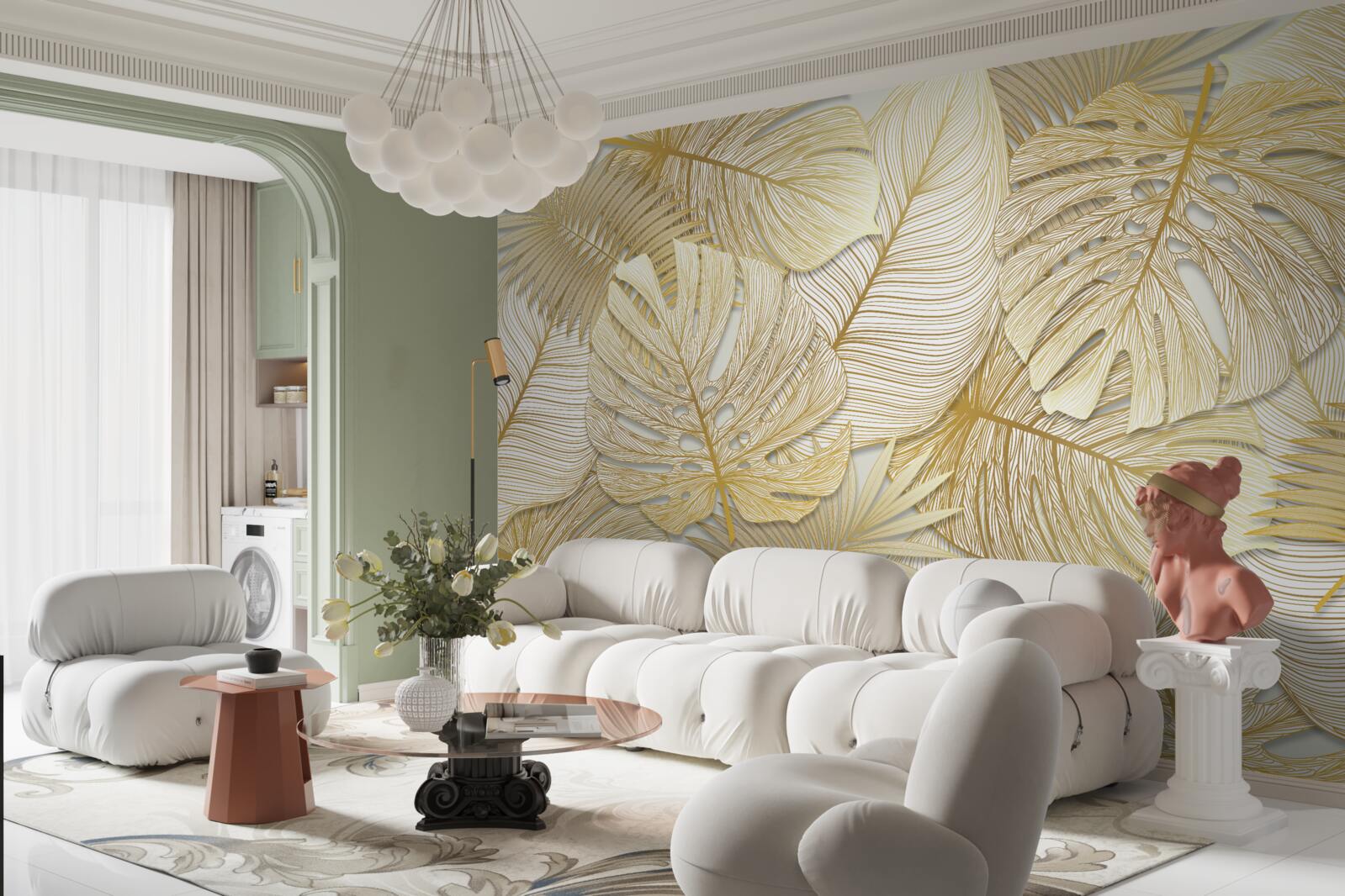 Фотошпалери листя тропічної монстери має золотисто-коричневе забарвлення