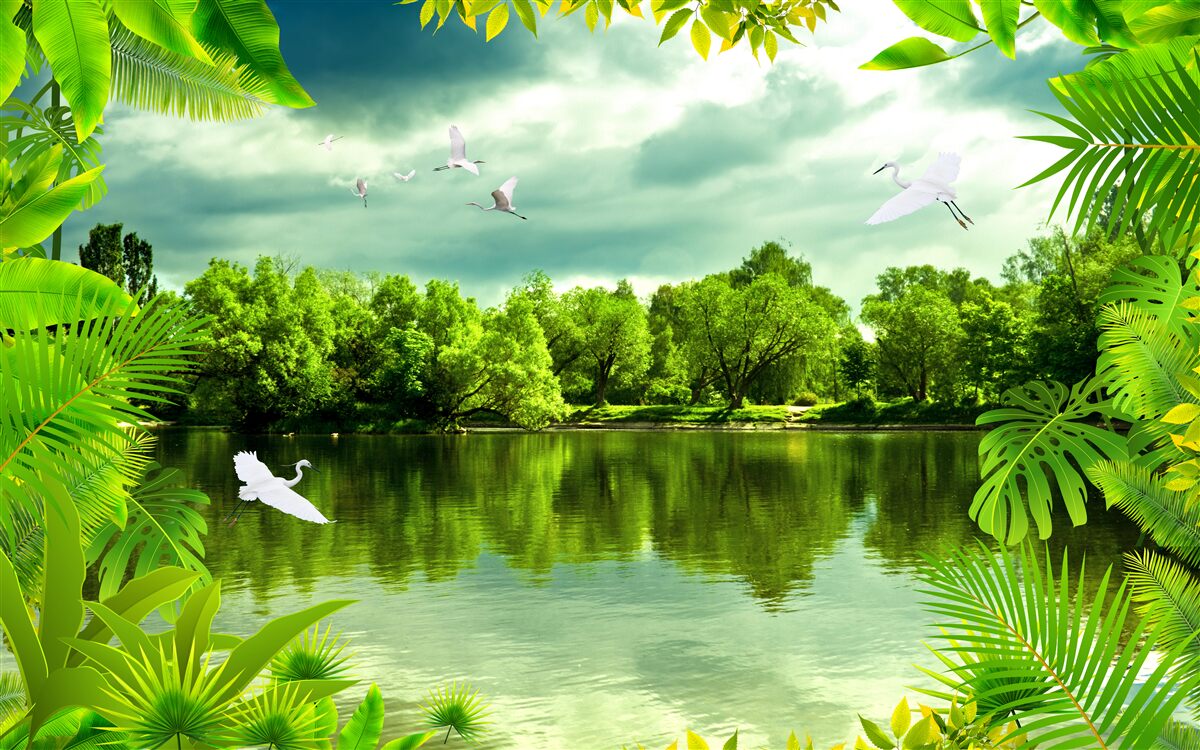 Фотошпалери мальовниче озеро в лісі