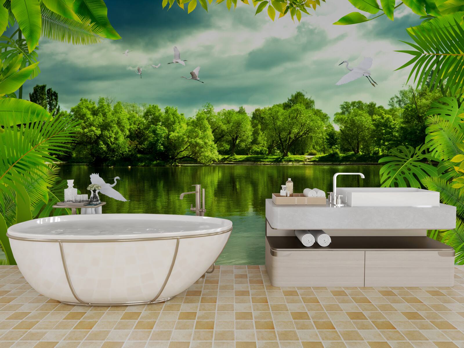 Фотошпалери мальовниче озеро в лісі