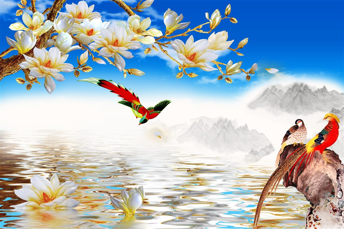 Фотошпалери чудові птахи біля ставка