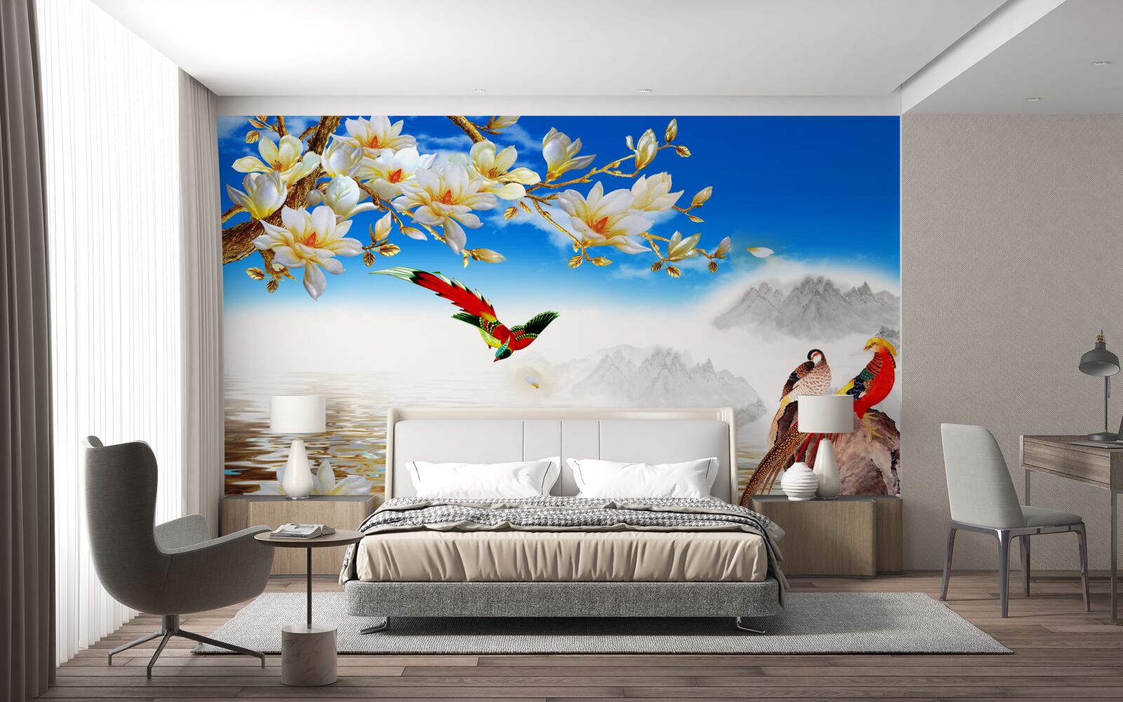 Фотошпалери чудові птахи біля ставка