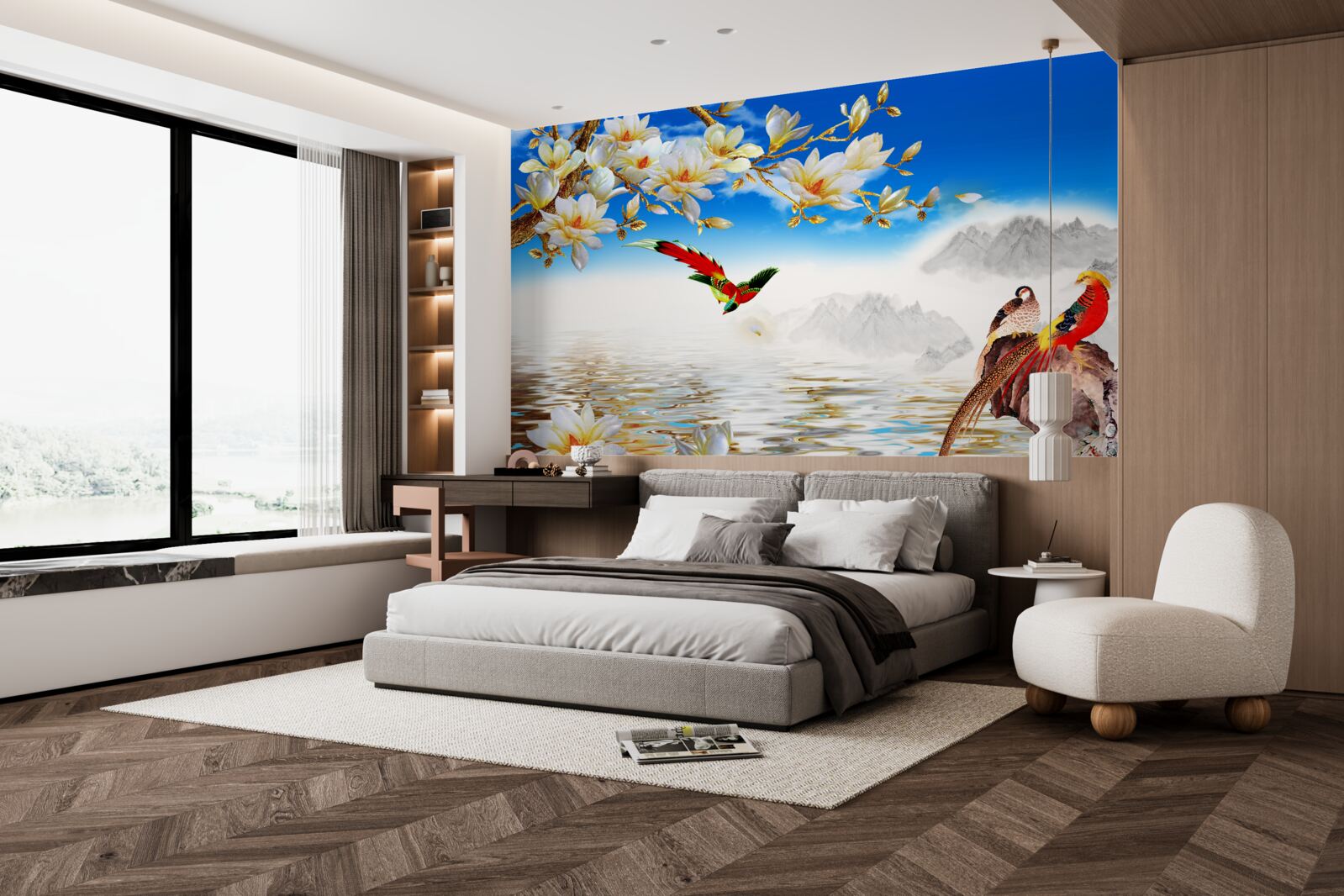 Фотошпалери чудові птахи біля ставка