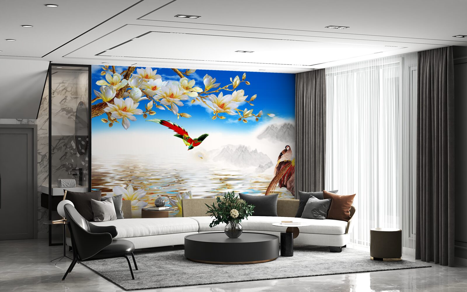 Фотошпалери чудові птахи біля ставка