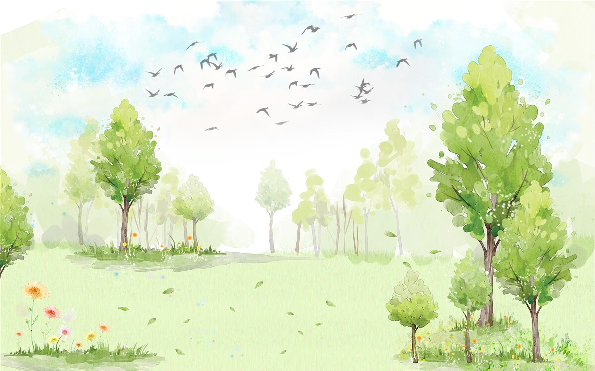 Фотошпалери політ птахів між деревами