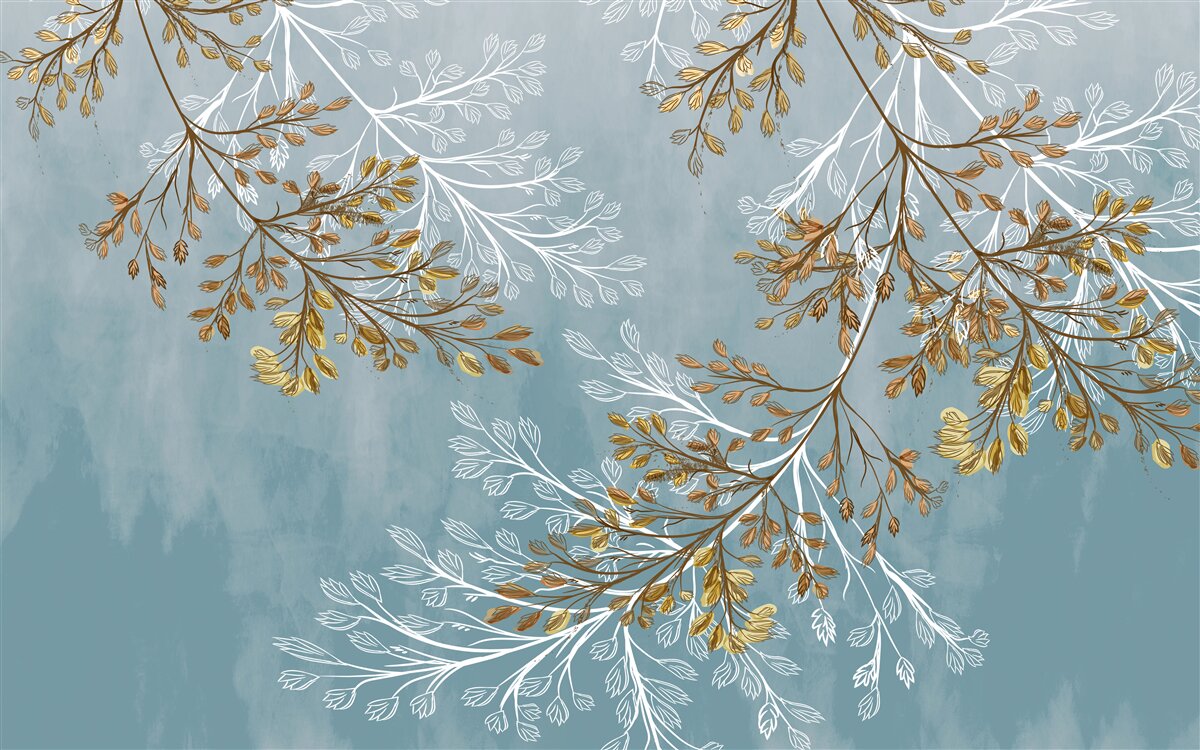 Фотошпалери взимку гілки усіяні золотистими бахромою