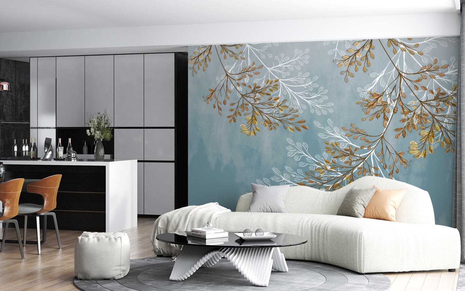 Фотошпалери взимку гілки усіяні золотистими бахромою