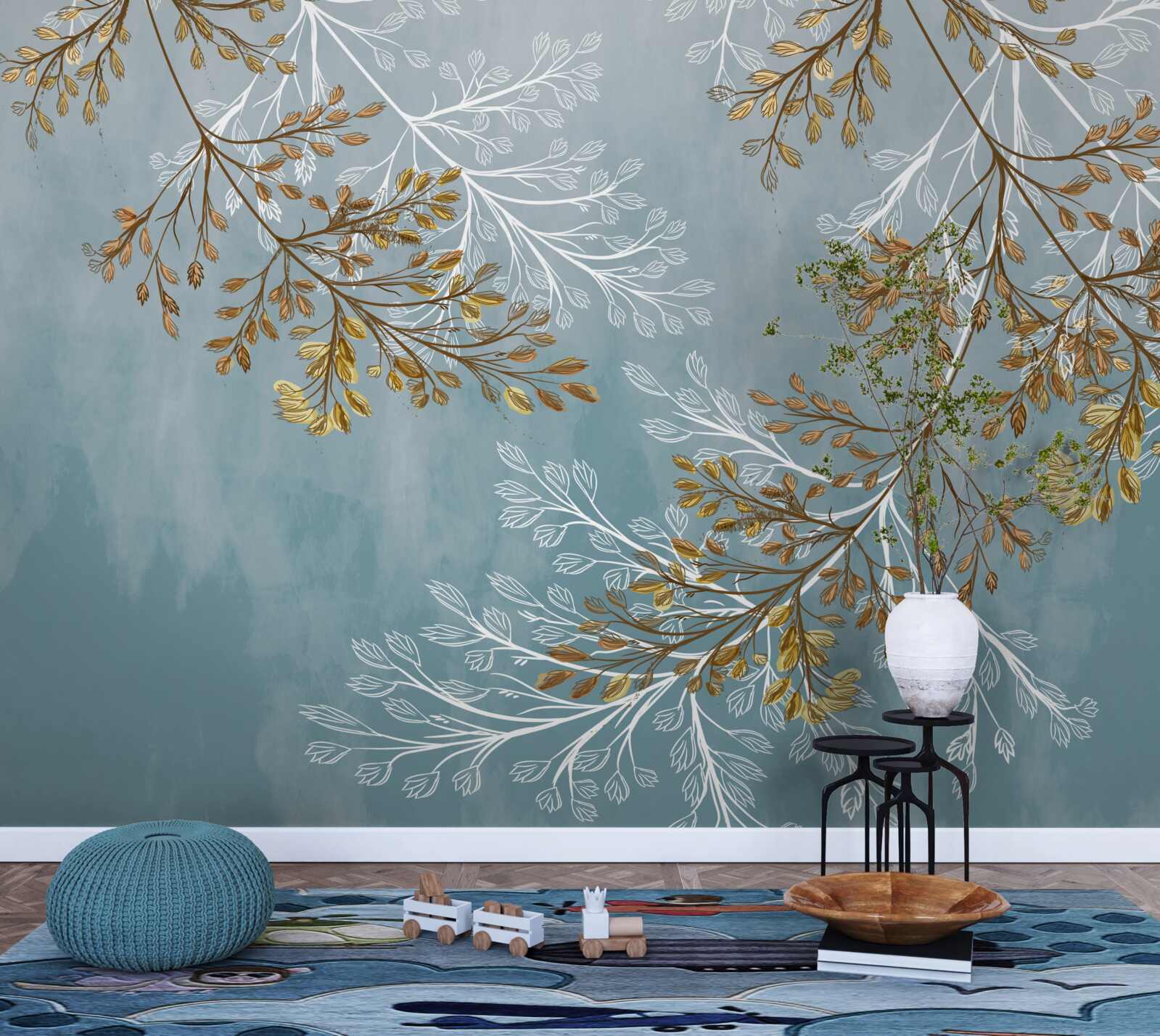 Фотошпалери взимку гілки усіяні золотистими бахромою