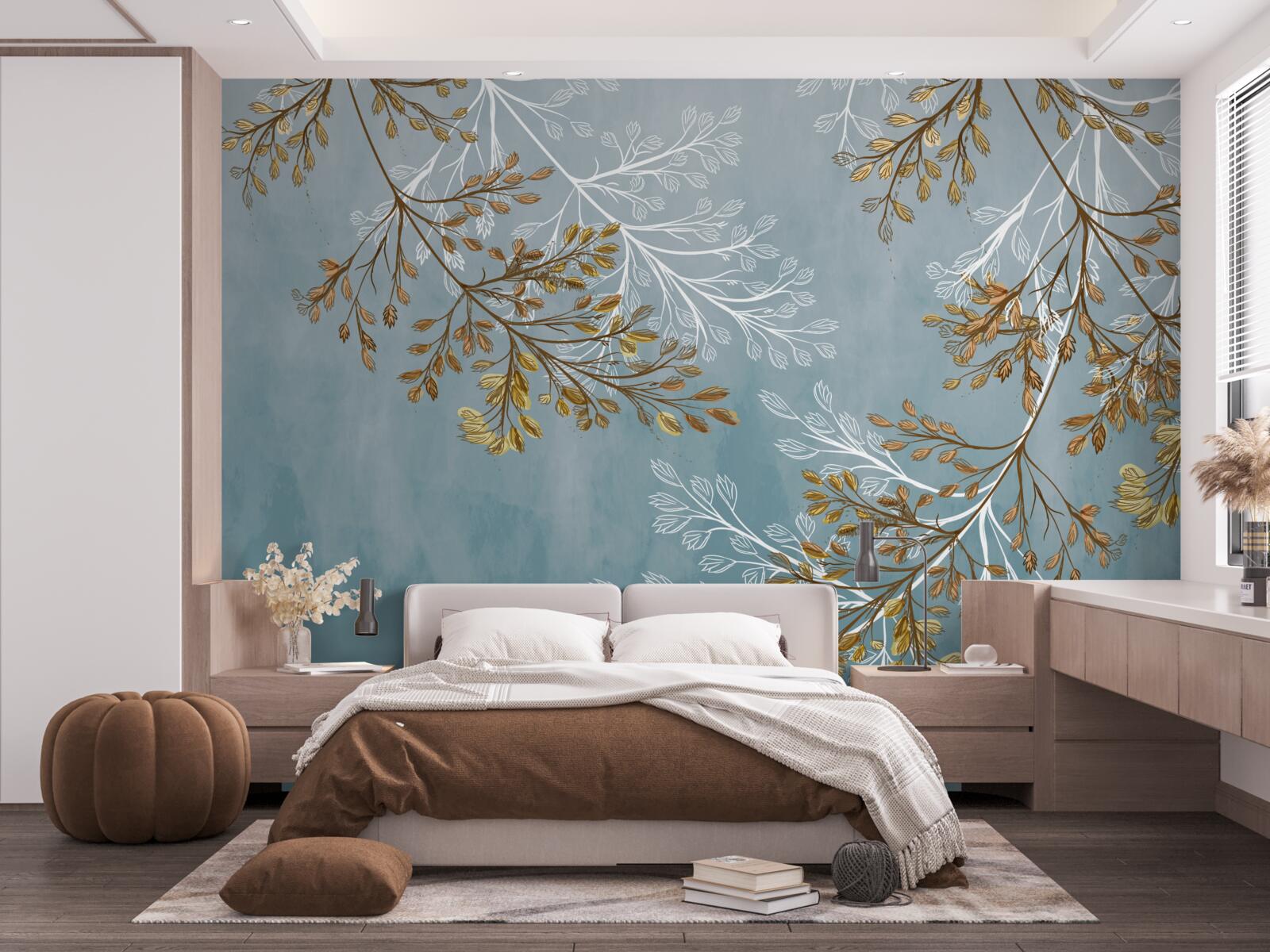 Фотошпалери взимку гілки усіяні золотистими бахромою